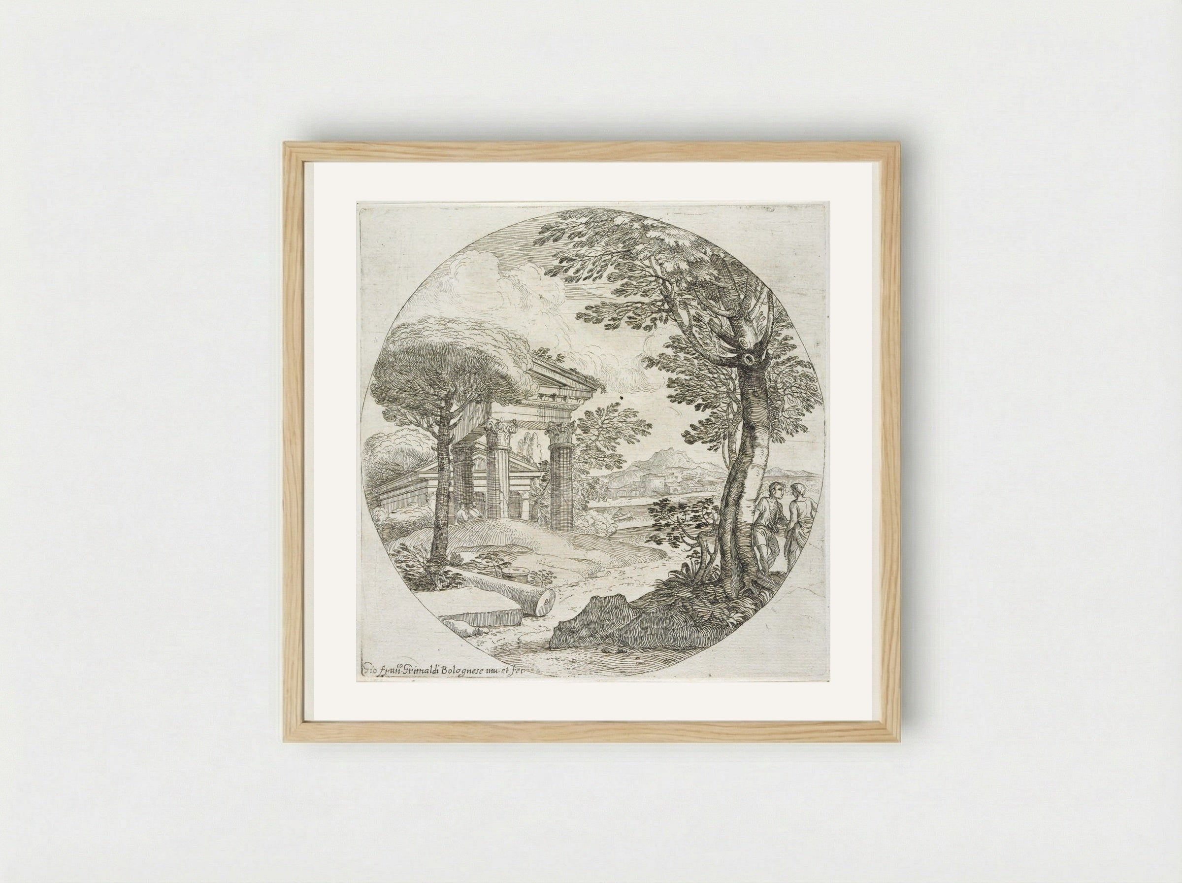 Landscape with a Column Shaft - Giovanni Francesco Grimaldi - Framed Print Wood
