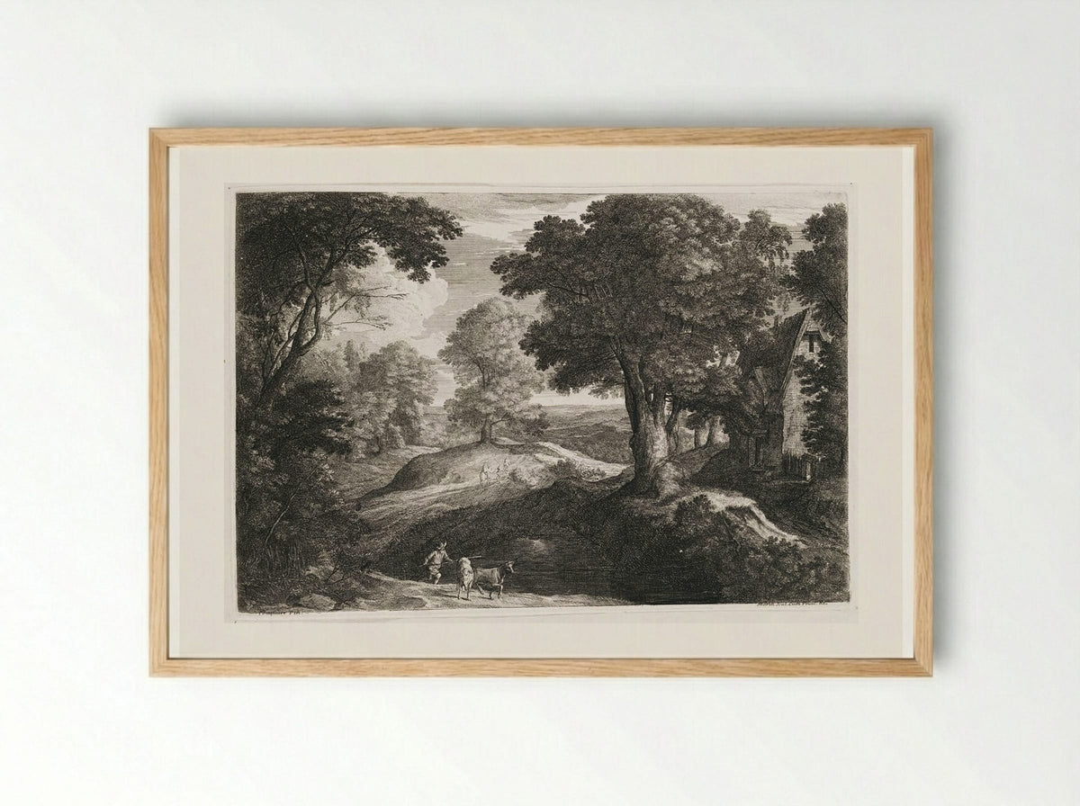 Landscape with a Cowherd - Jean Morin - Framed Print Wood