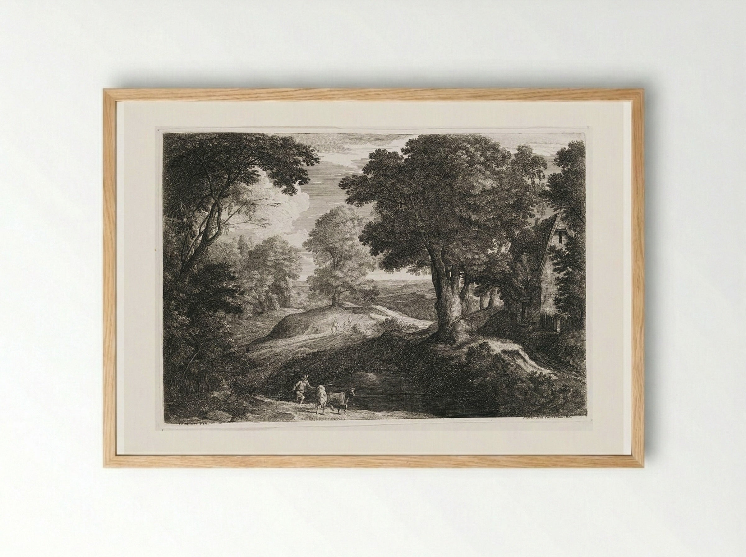 Landscape with a Cowherd - Jean Morin - Framed Print Wood