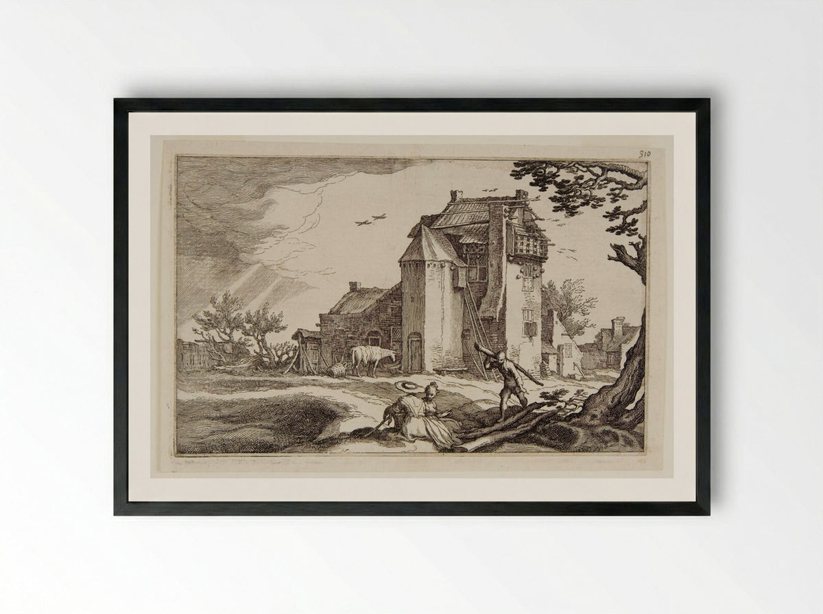 Landscape with a Dovecote - Boetius Adamsz. Bolswert - Framed Print Black