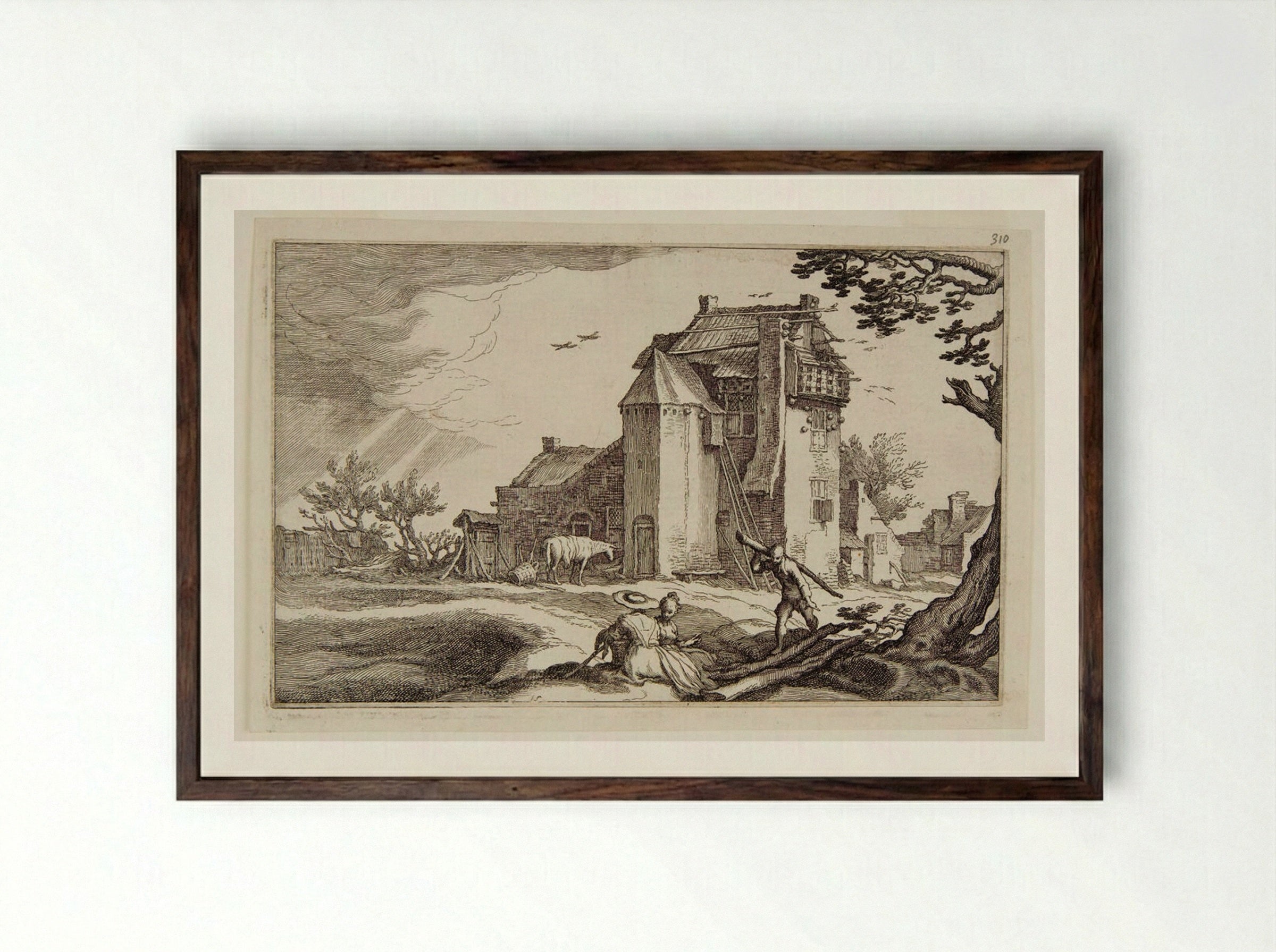 Landscape with a Dovecote - Boetius Adamsz. Bolswert - Framed Print Dark Wood