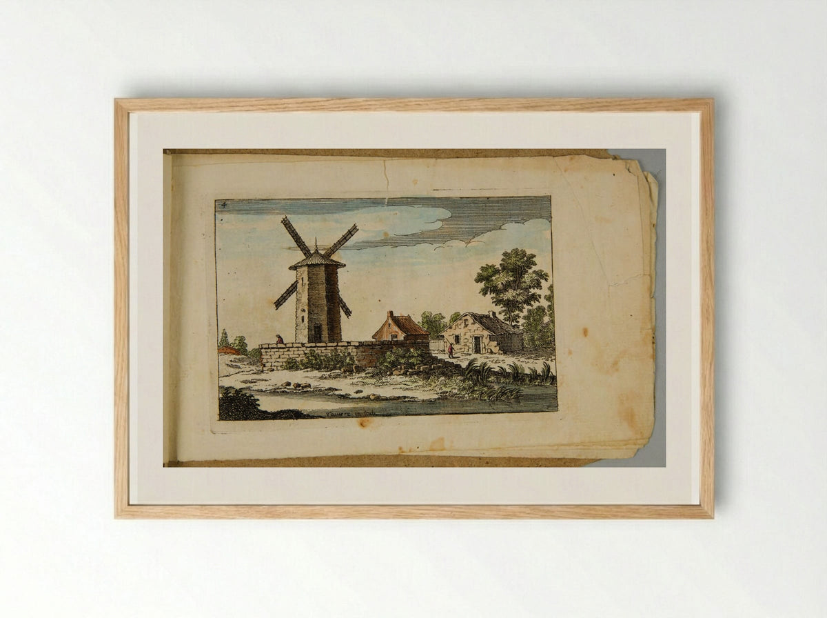 Landscape with a Farmhouse and a Hexagonal Windmill - François Vivares - Framed Print Wood