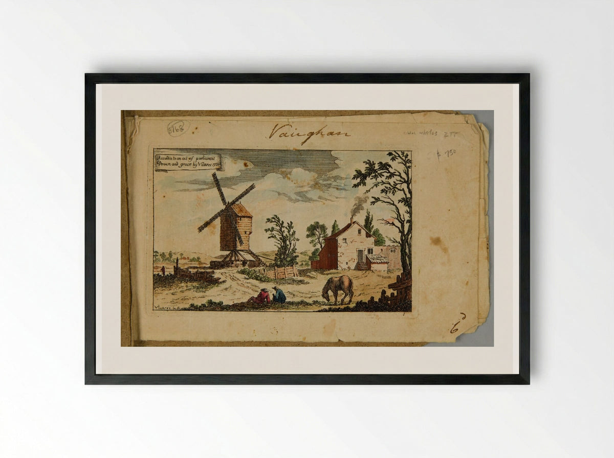 Landscape with a Farmhouse and a Wooden Windmill - François Vivares - Framed Print Black