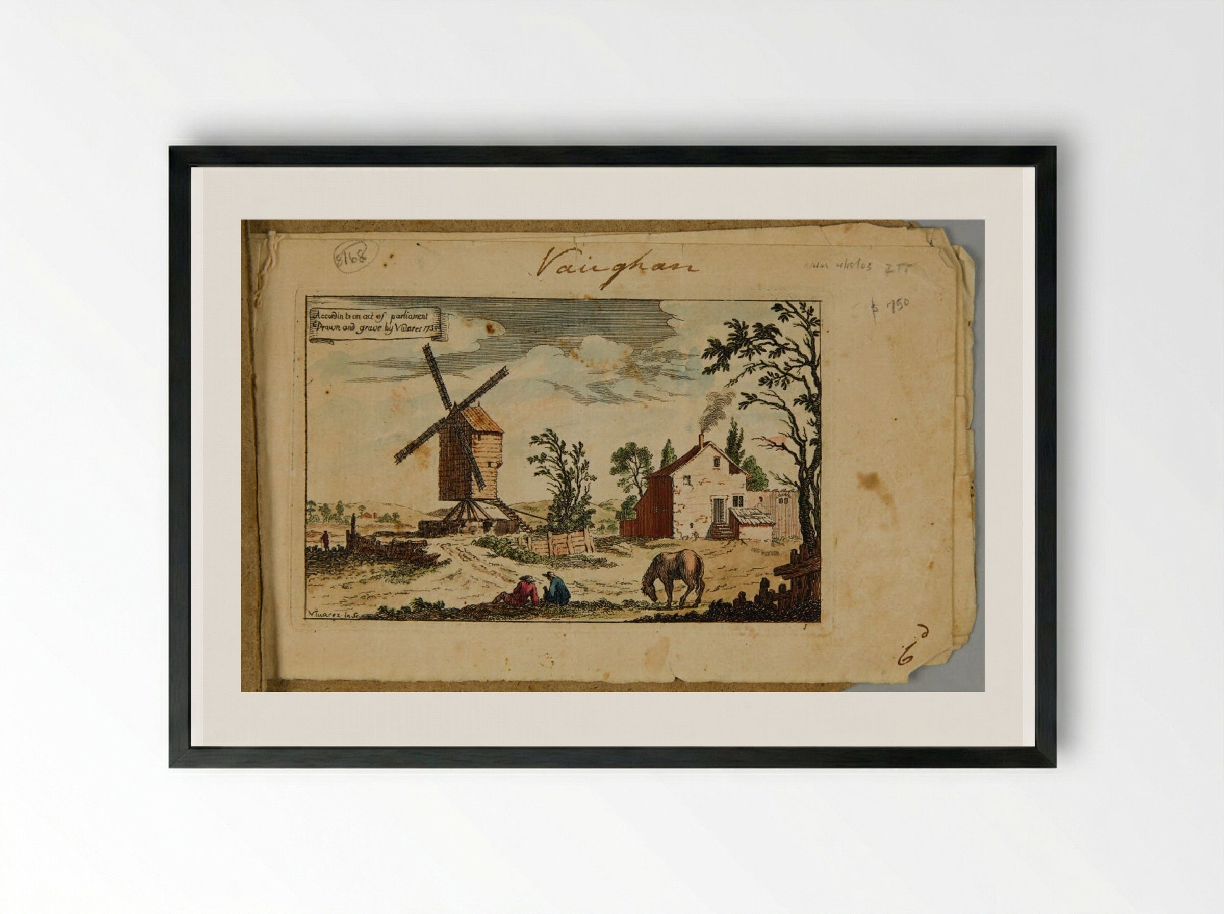 Landscape with a Farmhouse and a Wooden Windmill - François Vivares - Framed Print Black