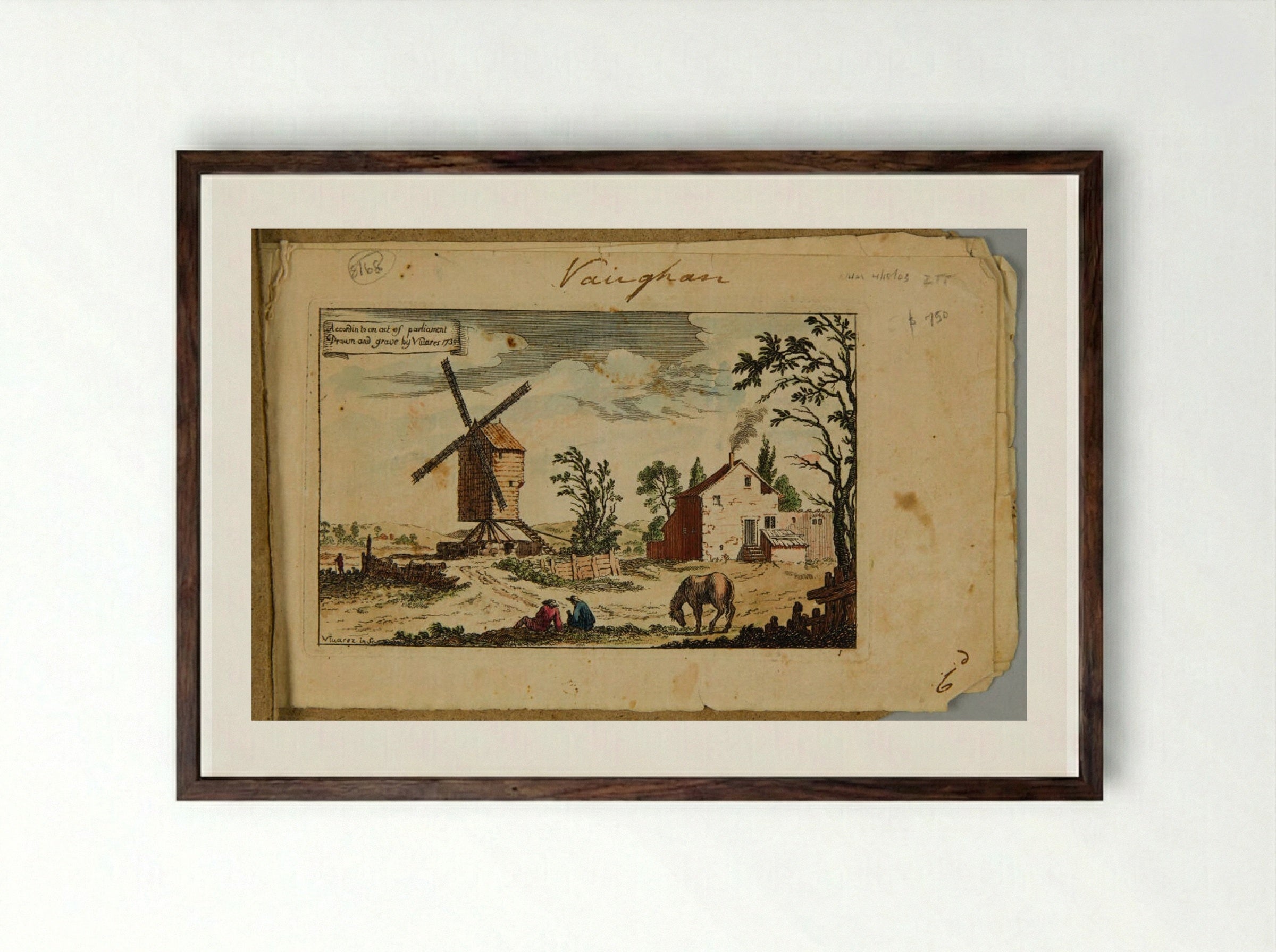 Landscape with a Farmhouse and a Wooden Windmill - François Vivares - Framed Print Dark Wood