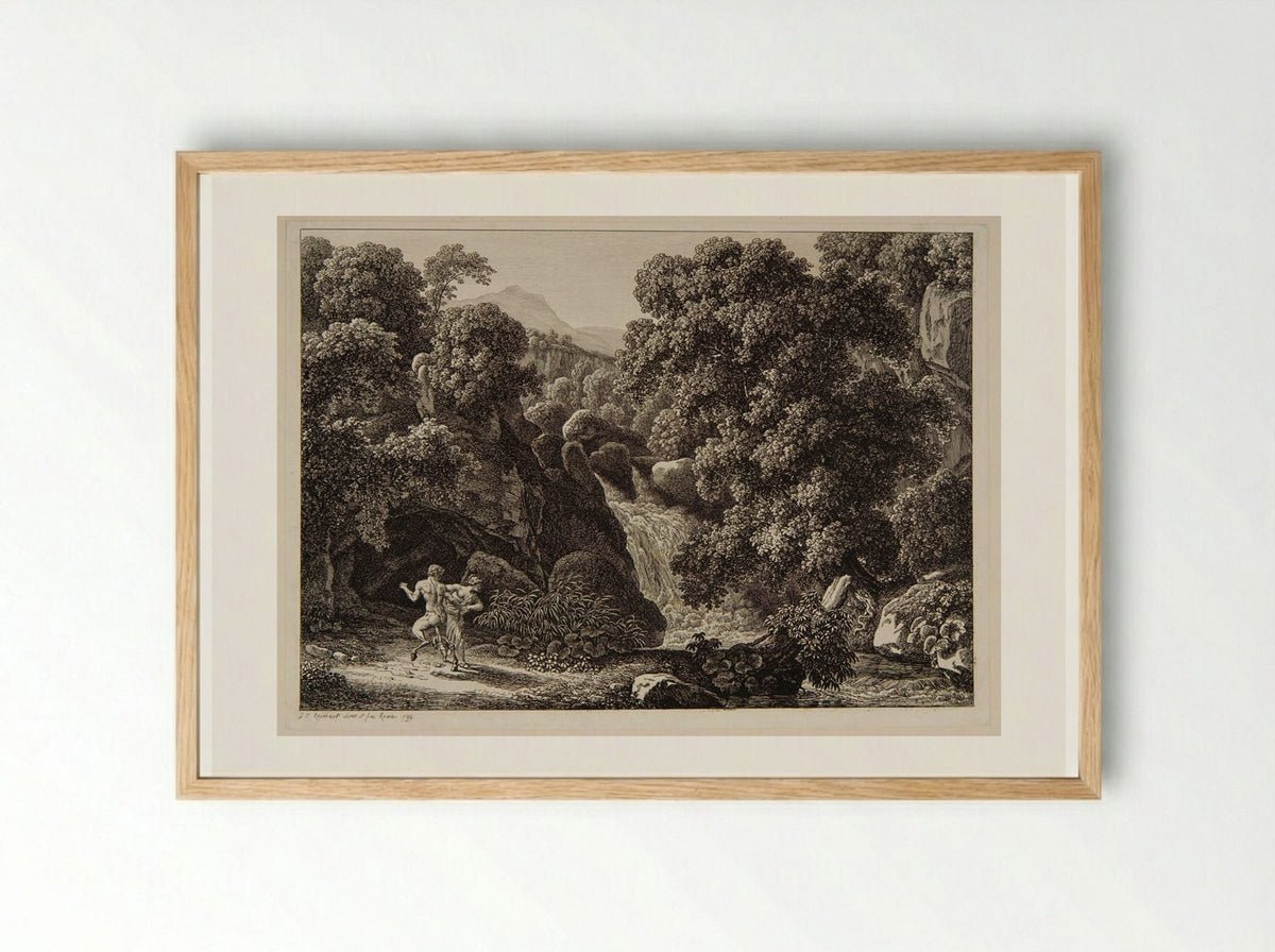 Landscape with a Faun and Nymph - Johann Christian Reinhart - Framed Print Wood