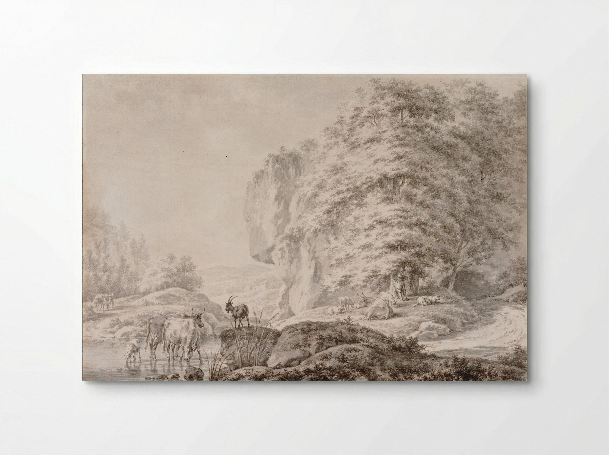 Landscape with a Herdsman and his Animals by a Stream - Jacob Cats - Poster