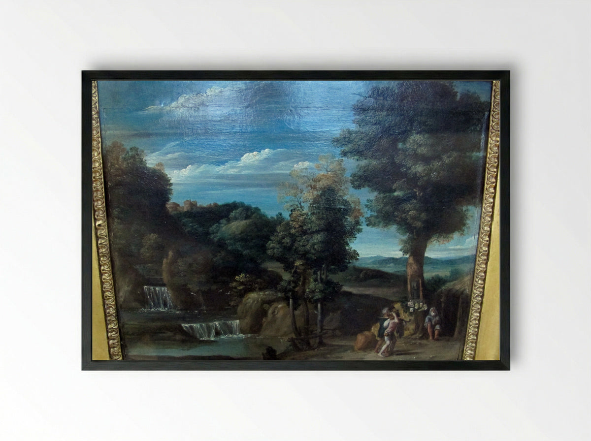 Landscape with a Hermit - Domenichino - Framed Print Black