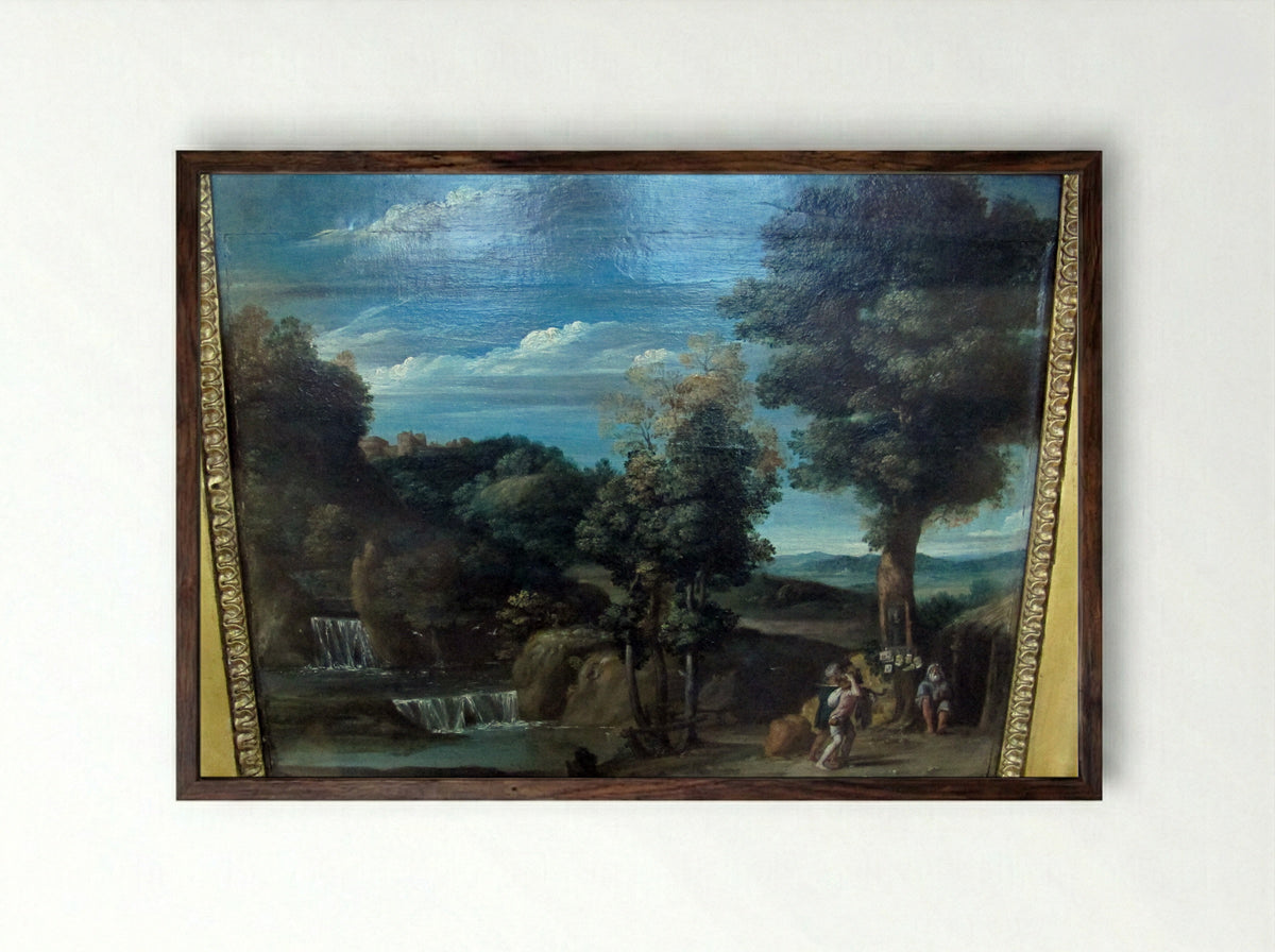 Landscape with a Hermit - Domenichino - Framed Print Dark Wood
