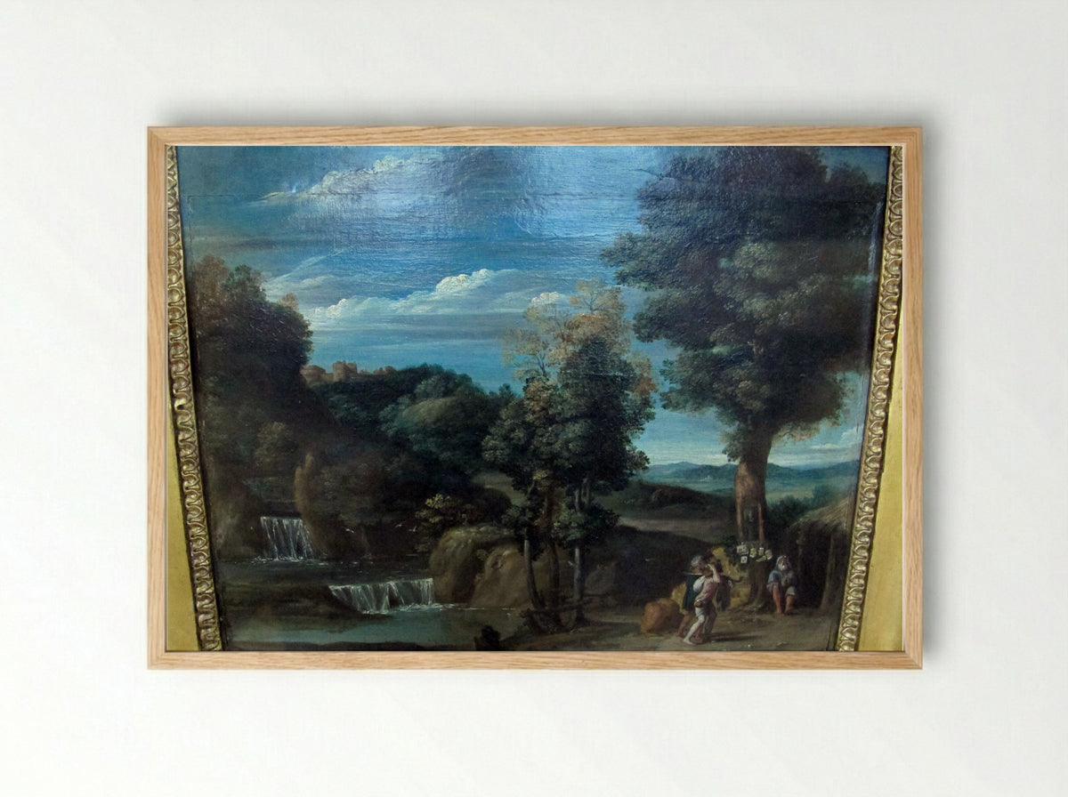 Landscape with a Hermit - Domenichino - Framed Print Wood