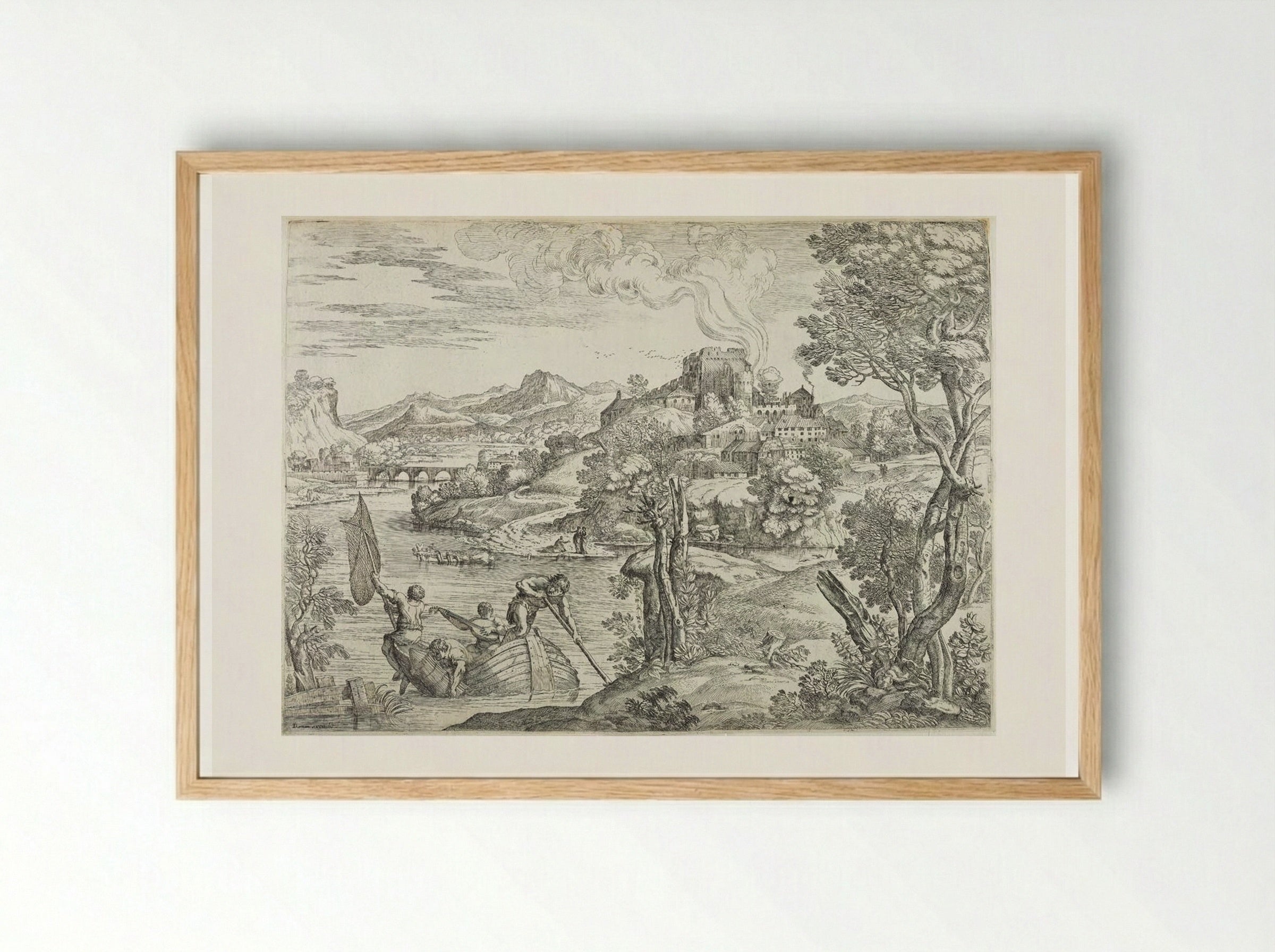 Landscape with a Luteplayer - Giovanni Francesco Grimaldi - Framed Print Wood