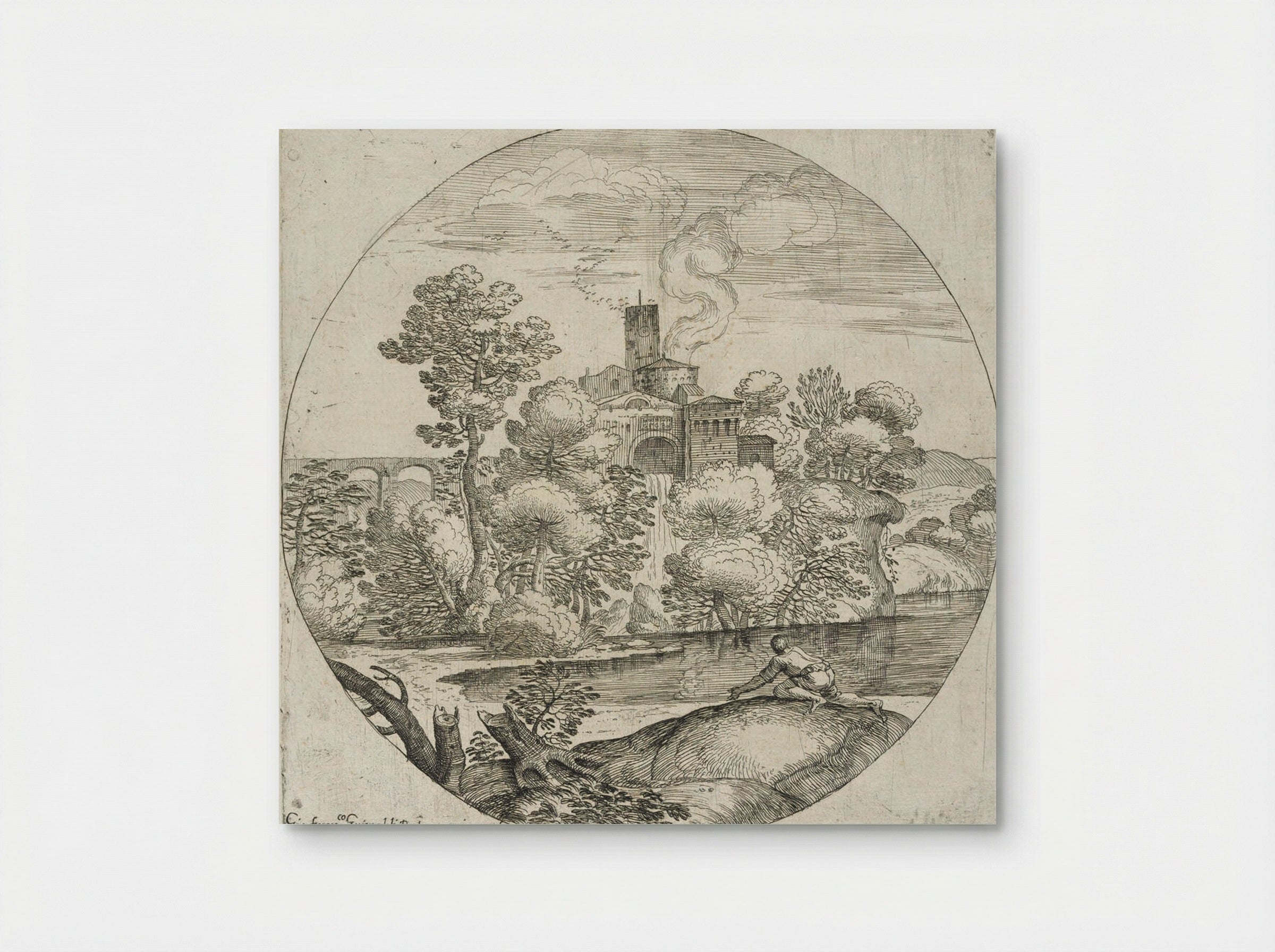 Landscape with a Man Crawling - Giovanni Francesco Grimaldi - Poster