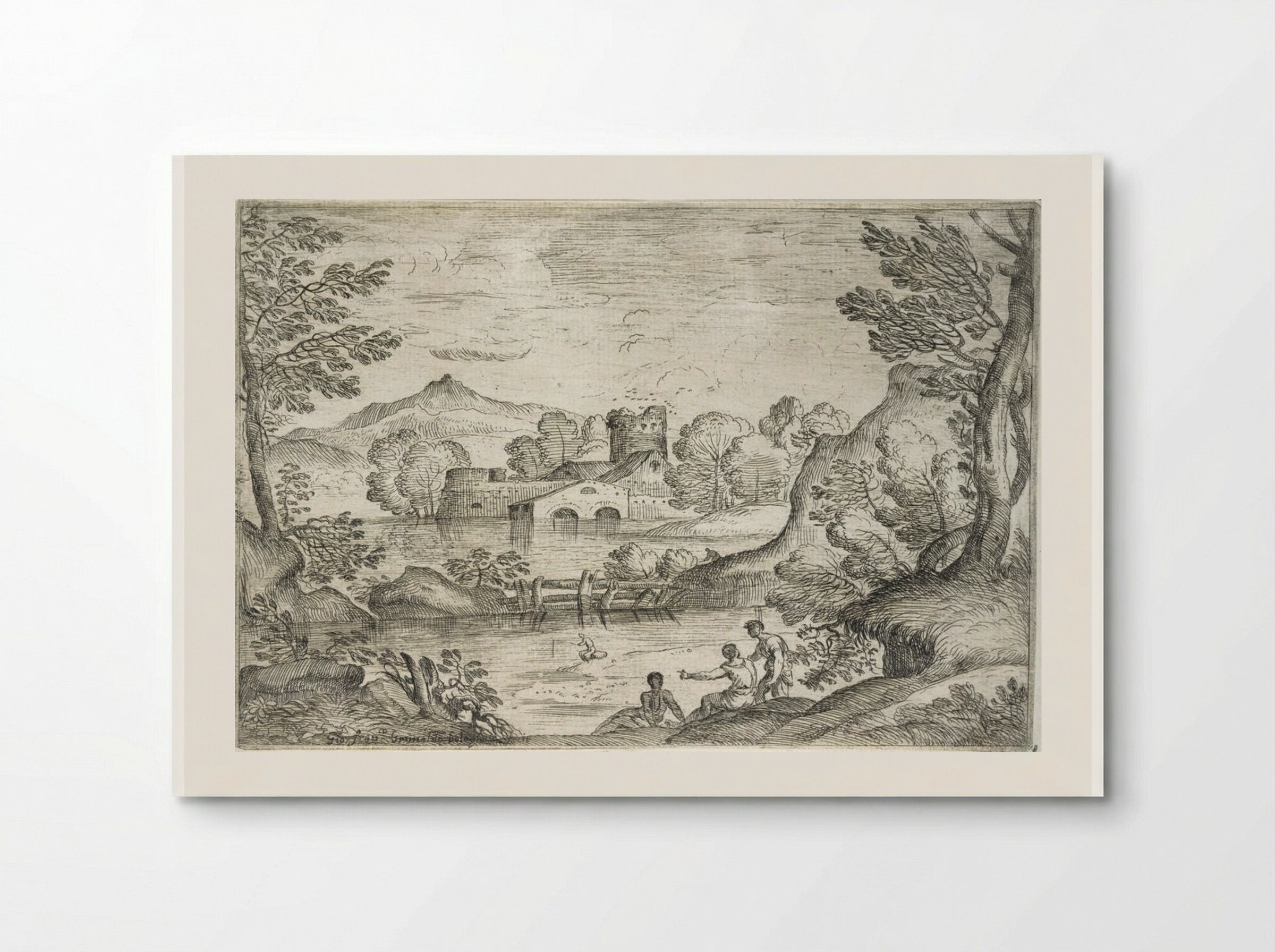 Landscape with a Man Standing near Two Seated Men - Giovanni Francesco Grimaldi - Poster