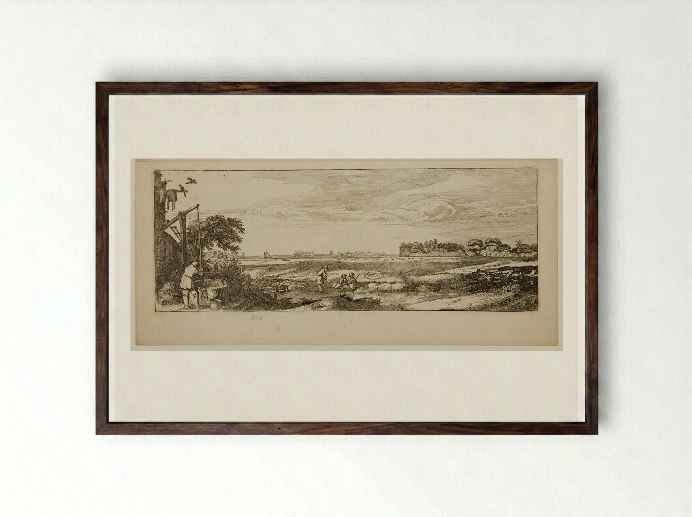 Landscape with a Man at a Draw-well - Jan van de Velde II - Framed Print Dark Wood