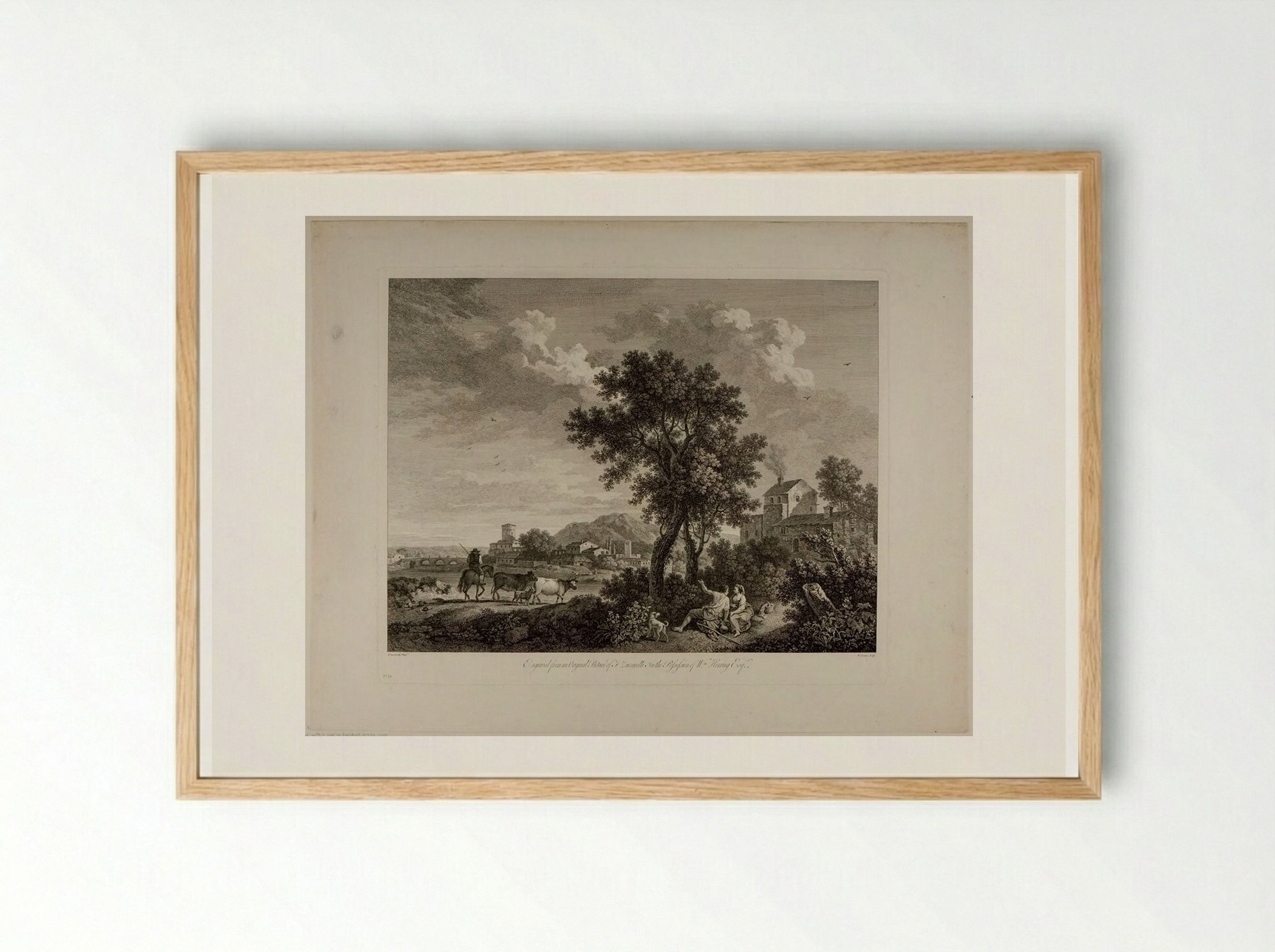 Landscape, with a Man on Horseback, Driving Cows - François Vivares - Framed Print Wood