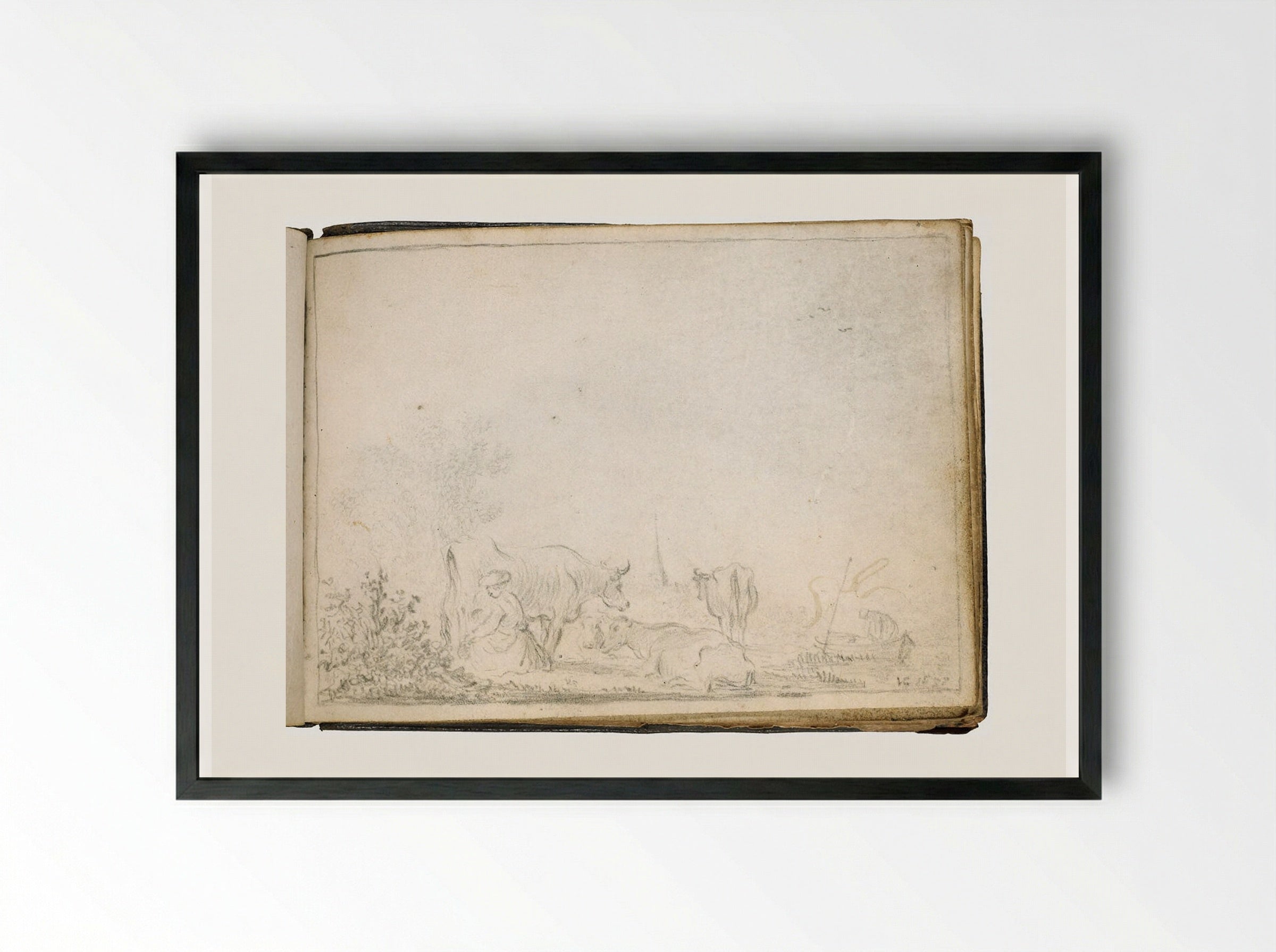 Landscape with a Milkmaid - Jan van Goyen - Framed Print Black