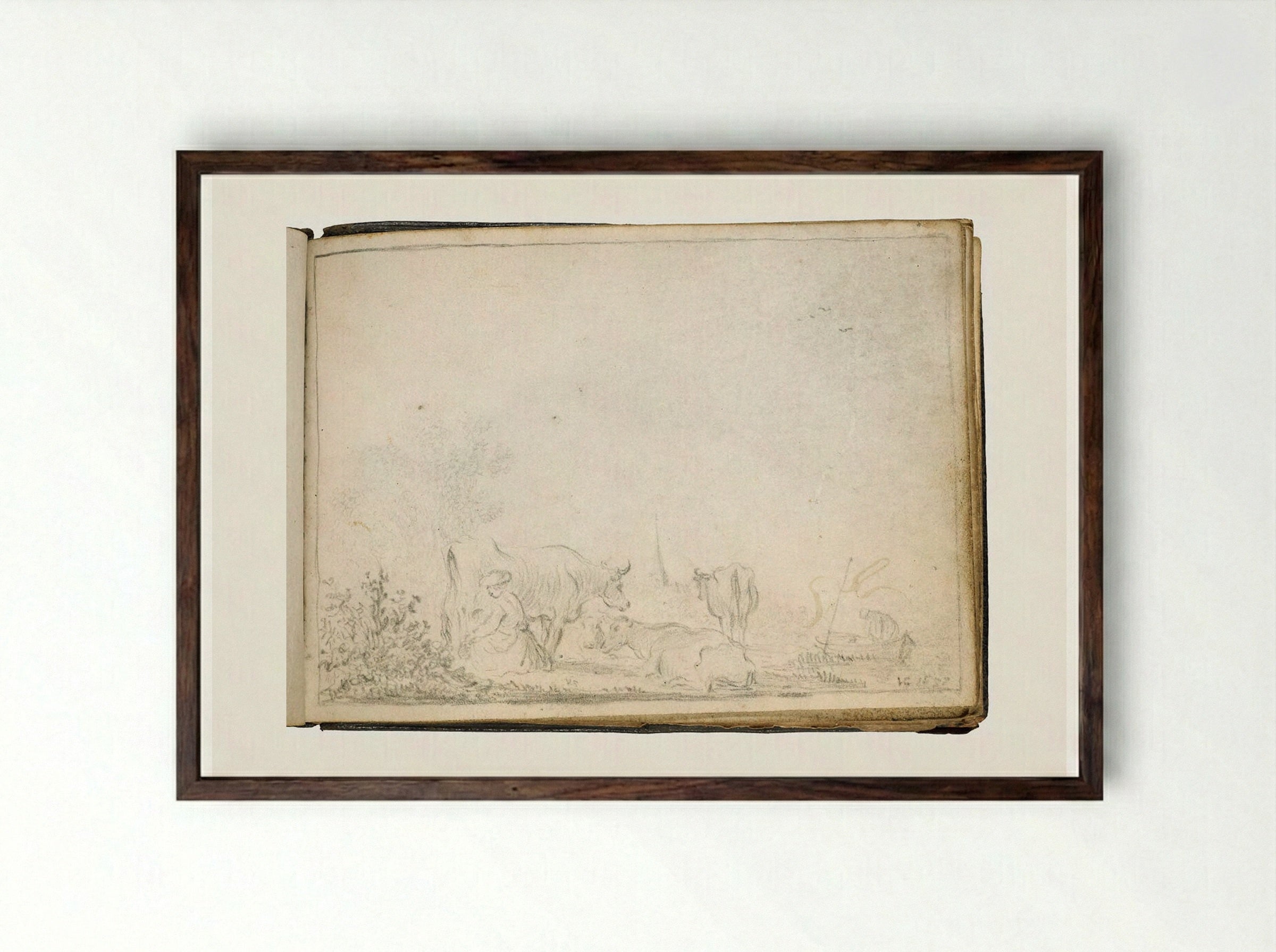 Landscape with a Milkmaid - Jan van Goyen - Framed Print Dark Wood