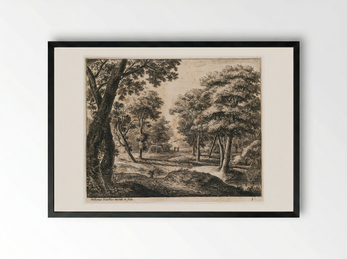 Landscape with a Path Through the Woods - Anthonie Waterloo - Framed Print Black