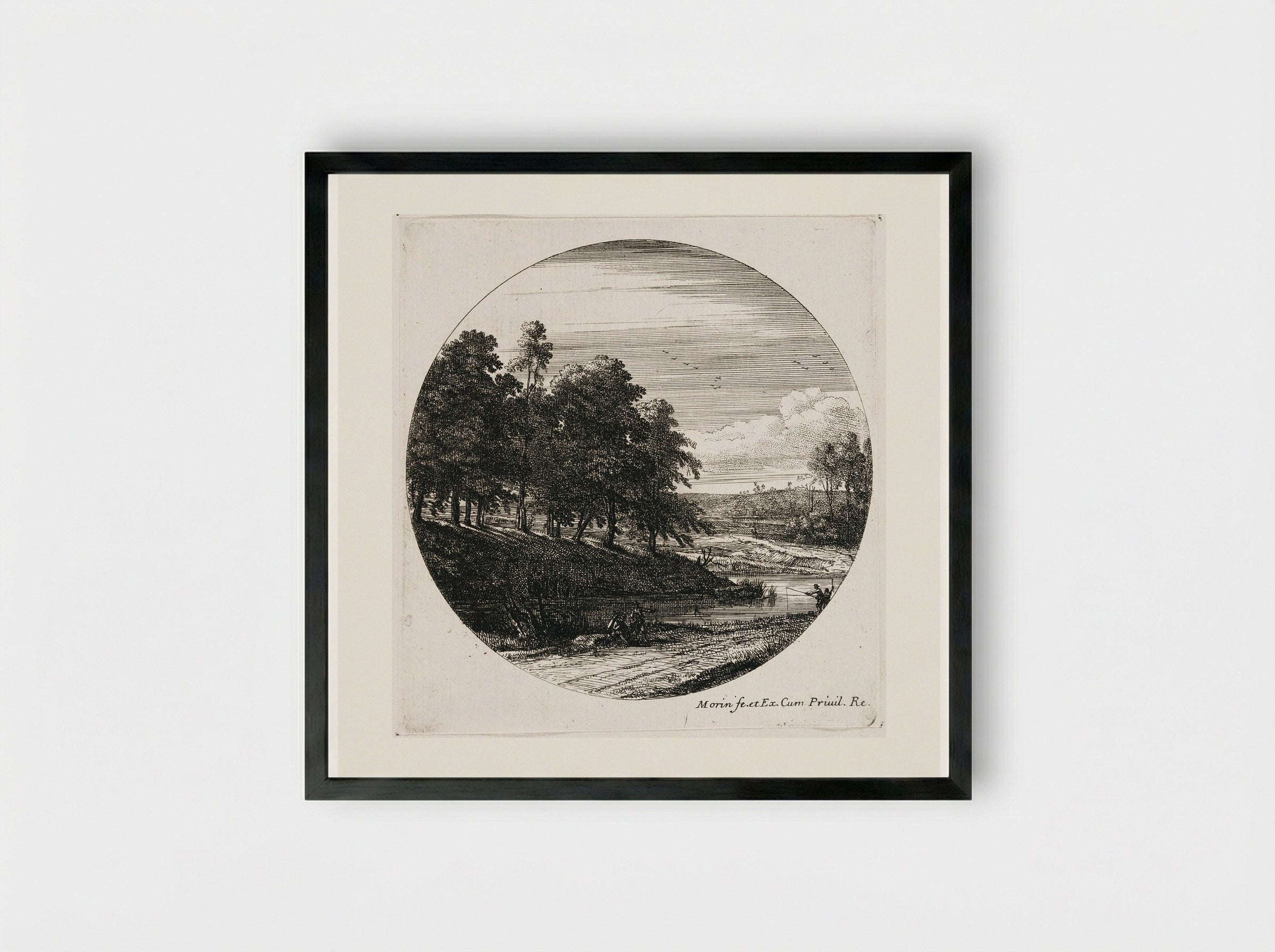 Landscape with a River and a Grove of Trees - Jean Morin - Framed Print Black