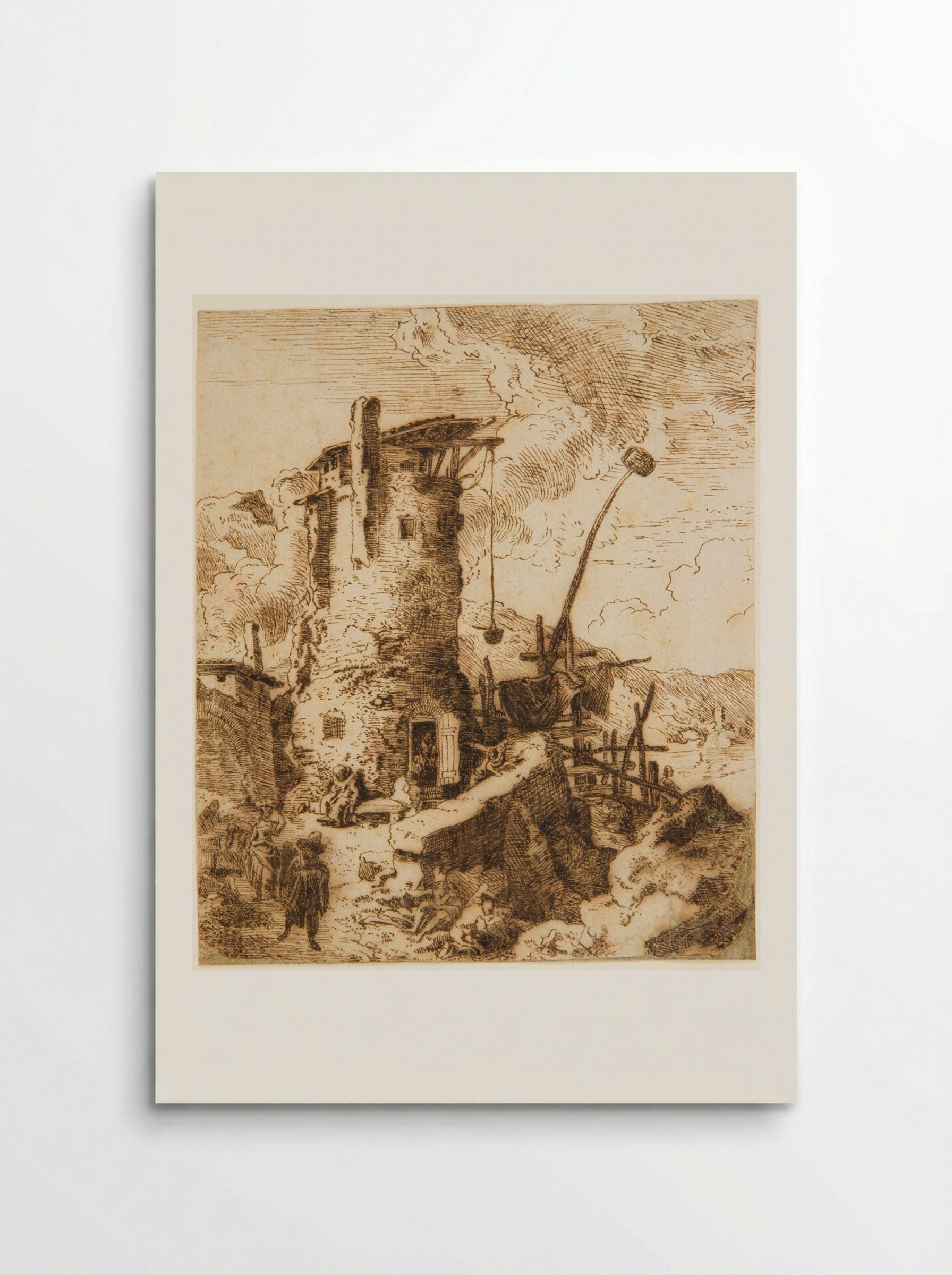 Landscape with a Round Tower and Figures - Christian Wilhelm Ernst Dietrich - Poster