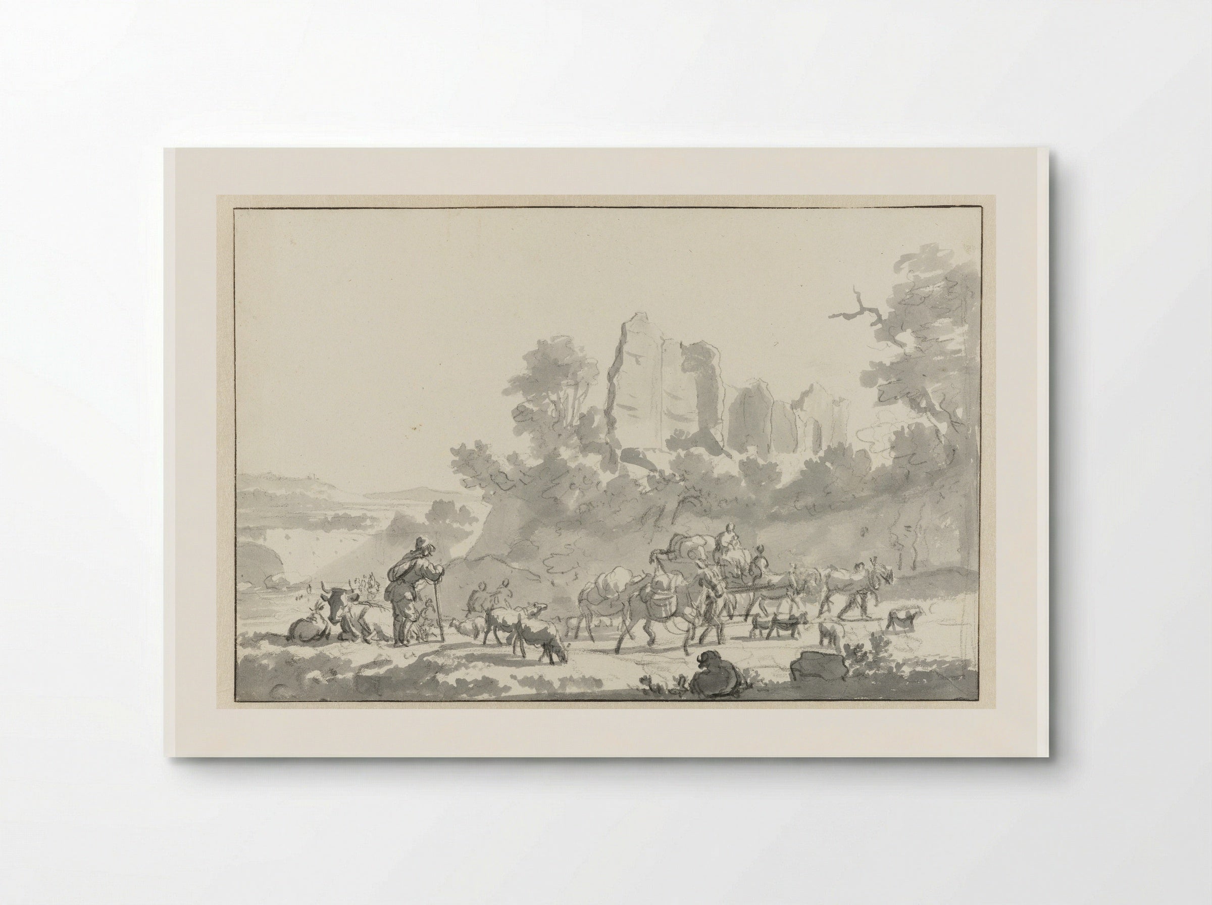 Landscape with a Shepherd and Cattle, and Travellers - Adriaen van de Velde - Poster