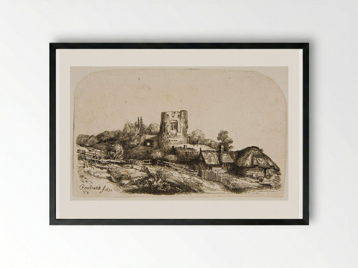 Landscape with a Square Tower - Rembrandt van Rijn - Framed Print Black