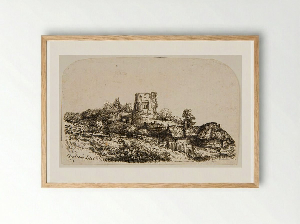 Landscape with a Square Tower - Rembrandt van Rijn - Framed Print Wood