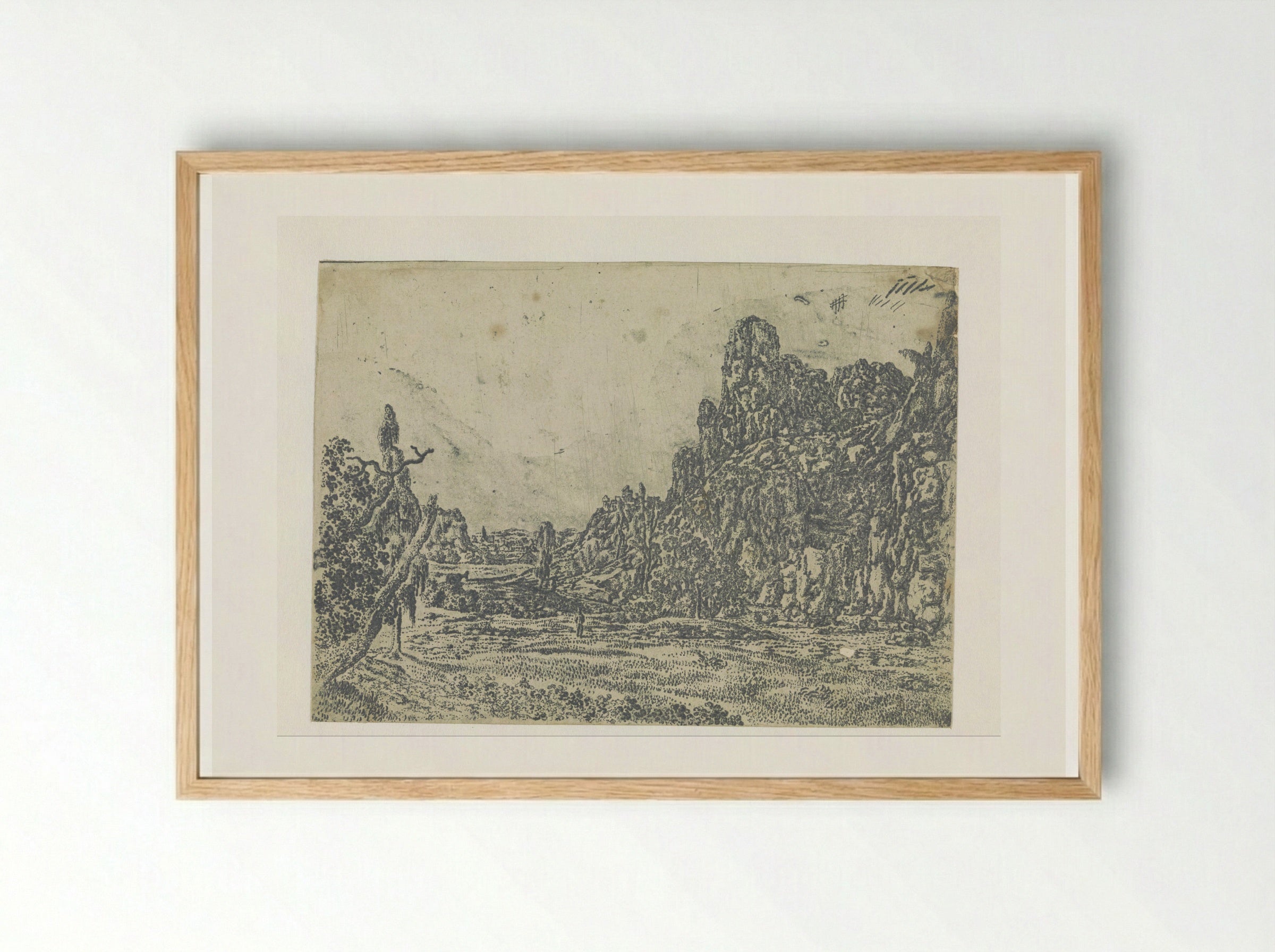 Landscape with a Steep Cliff, Large Version - Hercules Segers - Framed Print Wood