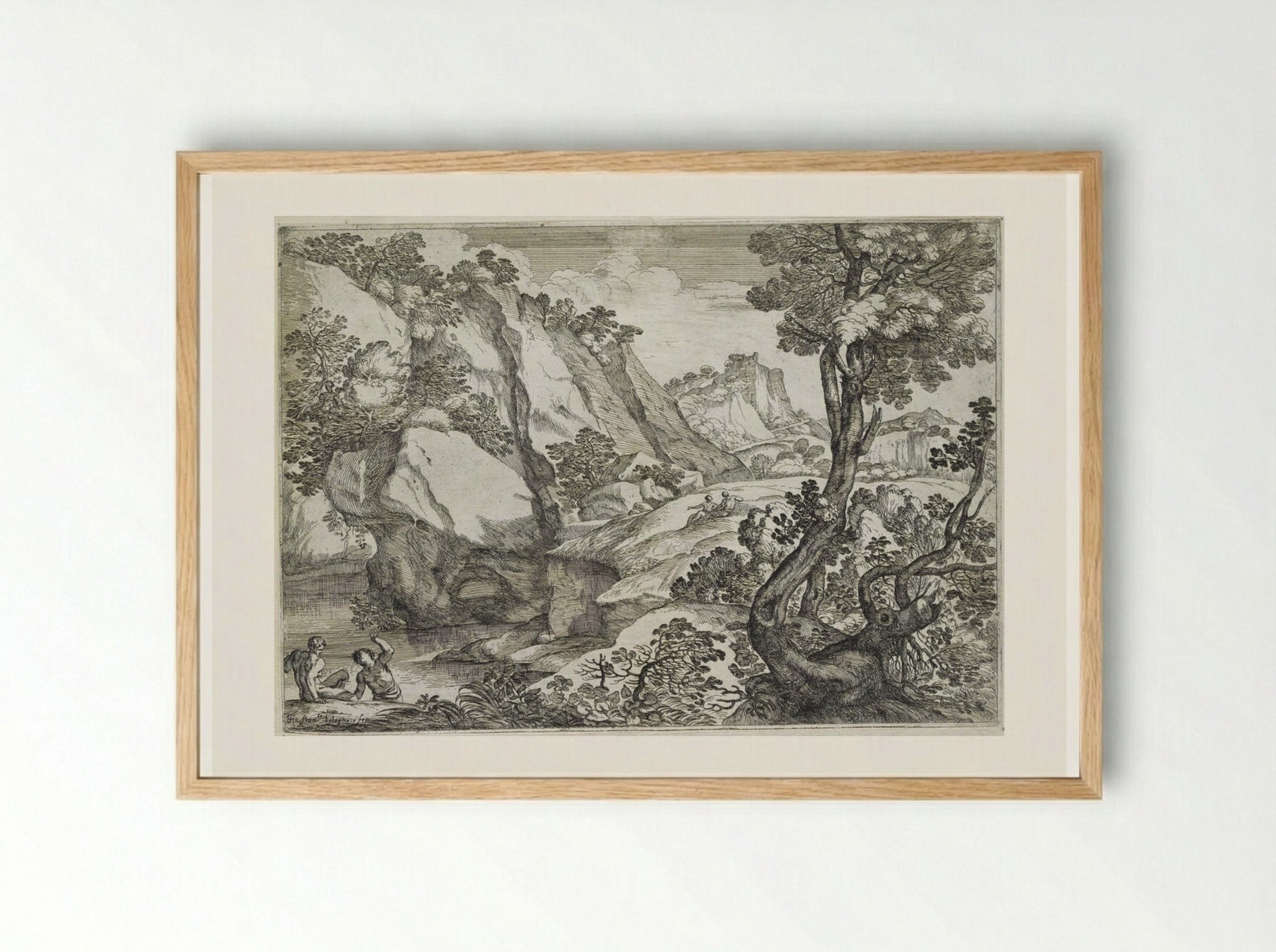 Landscape with a Stunted Tree - Giovanni Francesco Grimaldi - Framed Print Wood