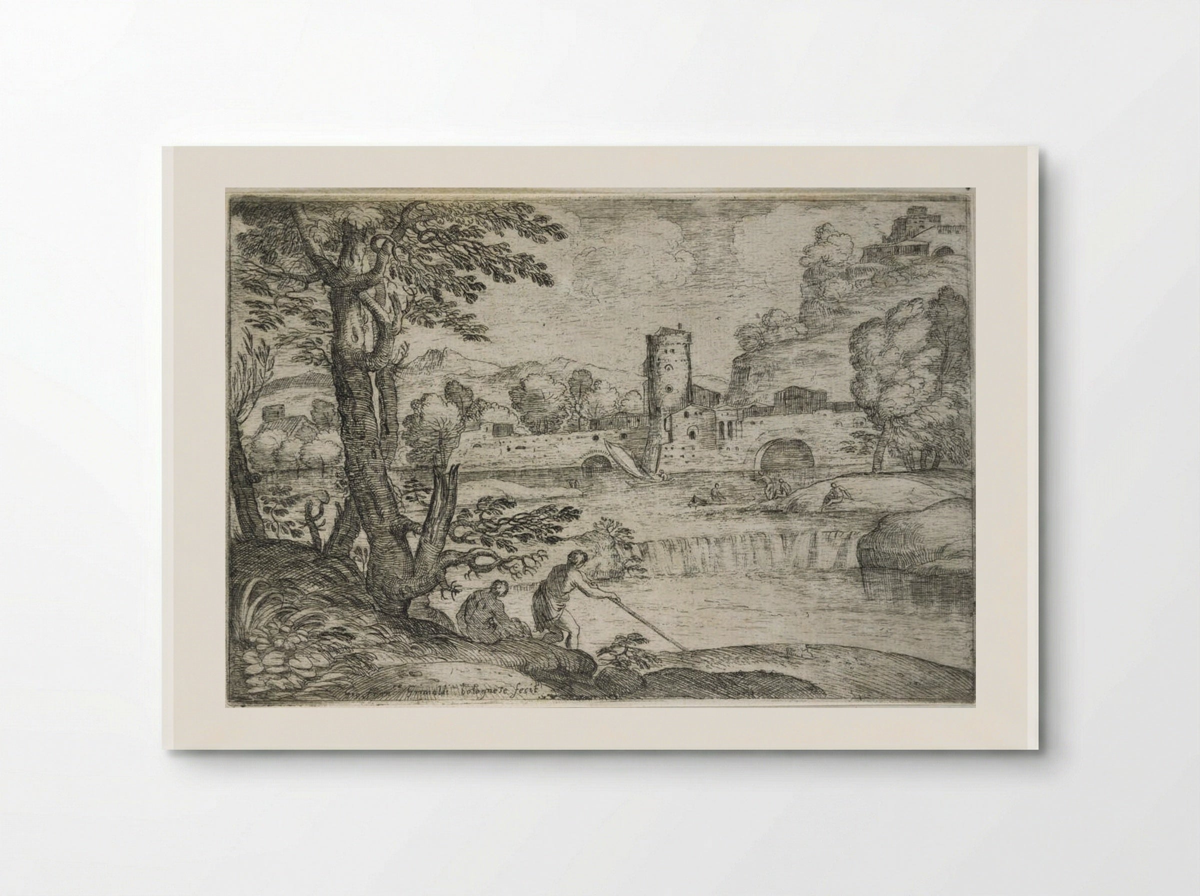 Landscape with a Town near a Cascade - Giovanni Francesco Grimaldi - Poster