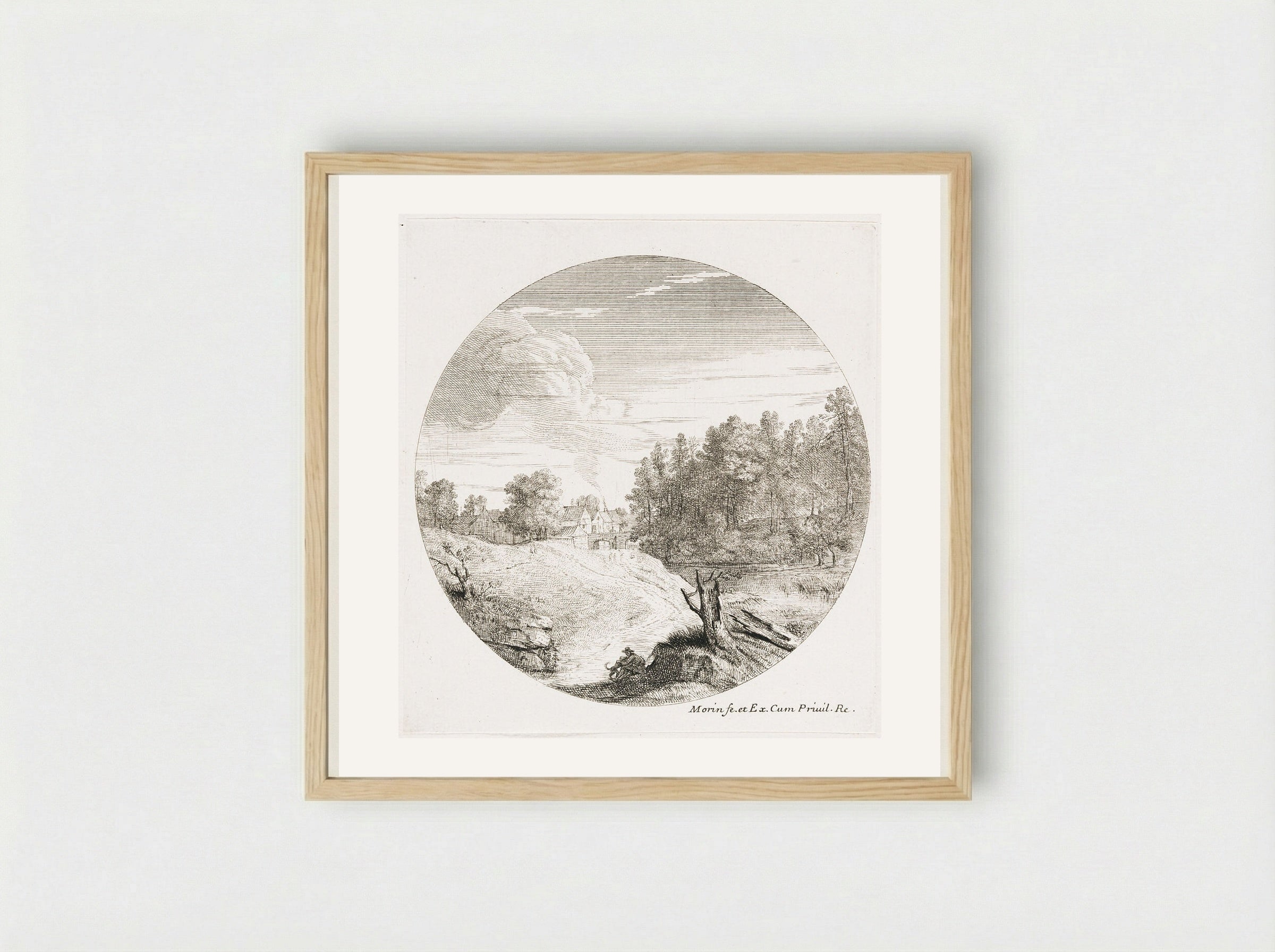 Landscape with a Traveler and His Dog Sitting below a Stump - Jean Morin - Framed Print Wood