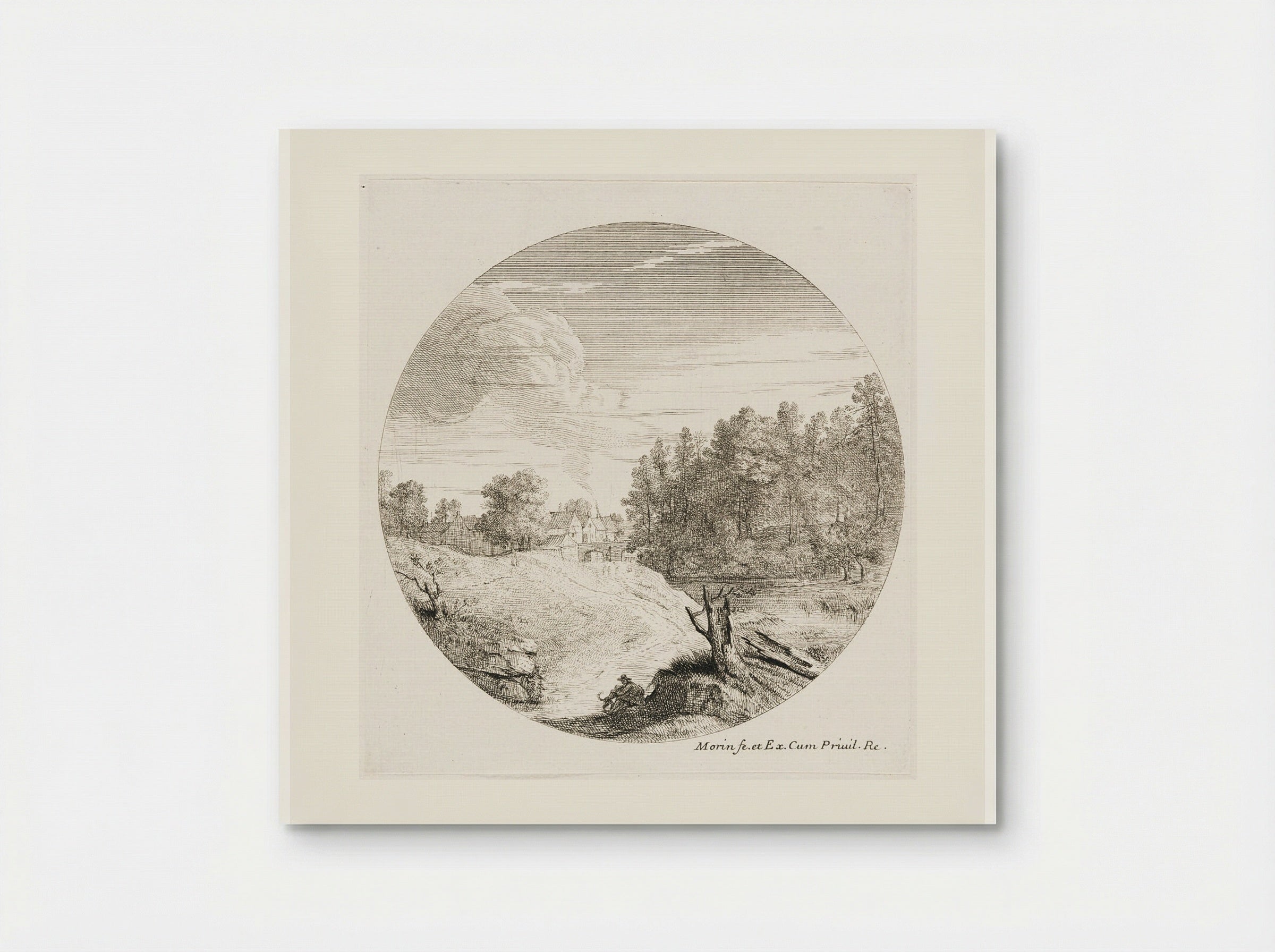 Landscape with a Traveler and His Dog Sitting below a Stump - Jean Morin - Poster