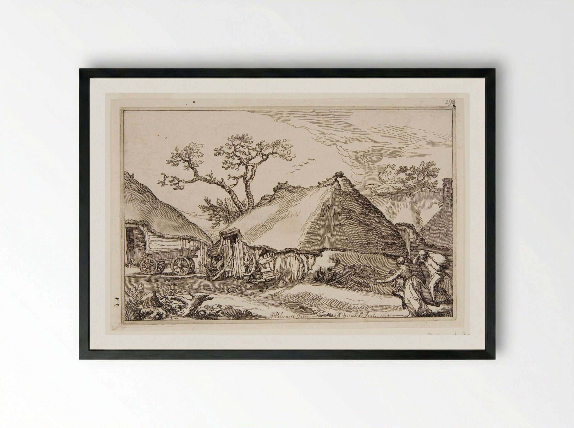 Landscape with a Wagon - Boetius Adamsz. Bolswert - Framed Print Black