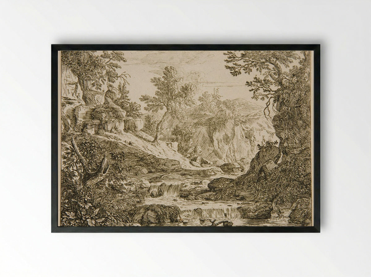 Landscape with a Waterfall - Felix Meyer - Framed Print Black