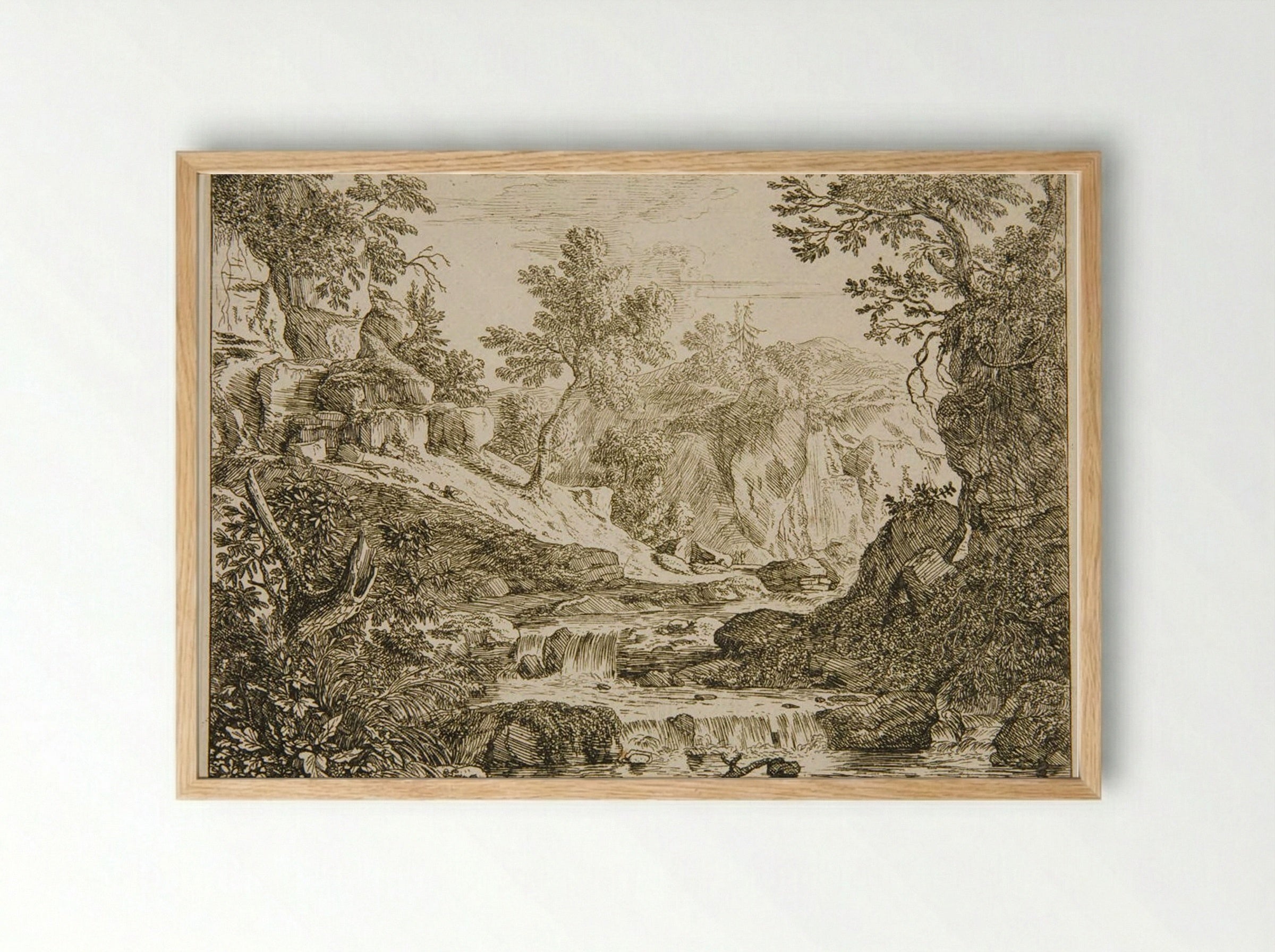 Landscape with a Waterfall - Felix Meyer - Framed Print Wood