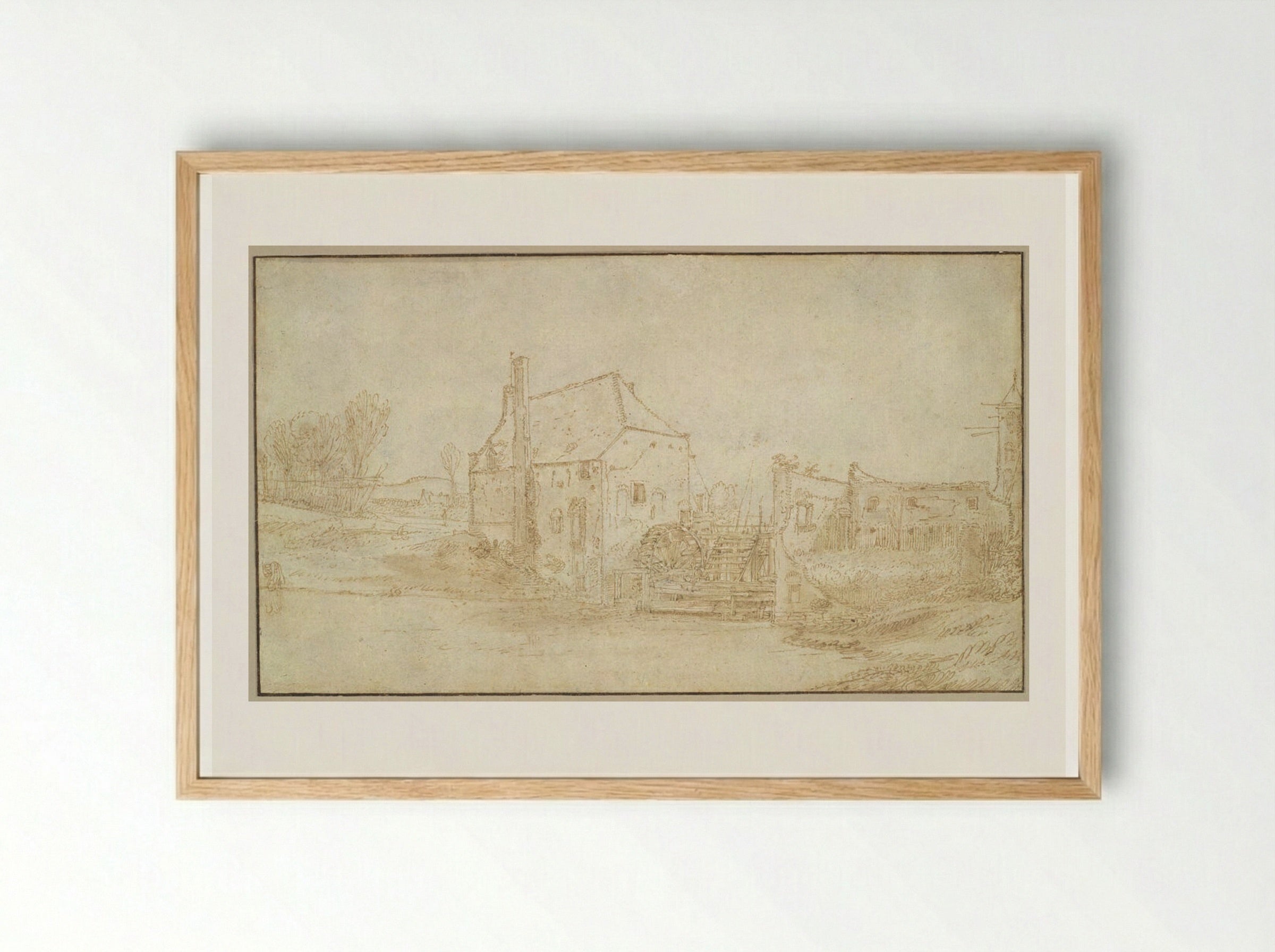 Landscape with a Watermill - Jan van de Velde II - Framed Print Wood