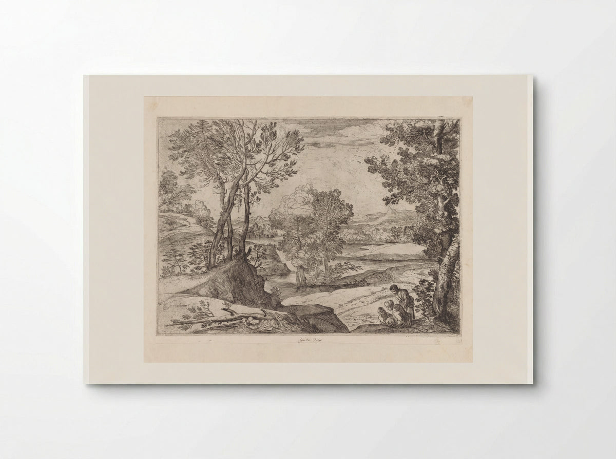 Landscape with a Woman, Man and Child - Giovanni Francesco Grimaldi - Poster