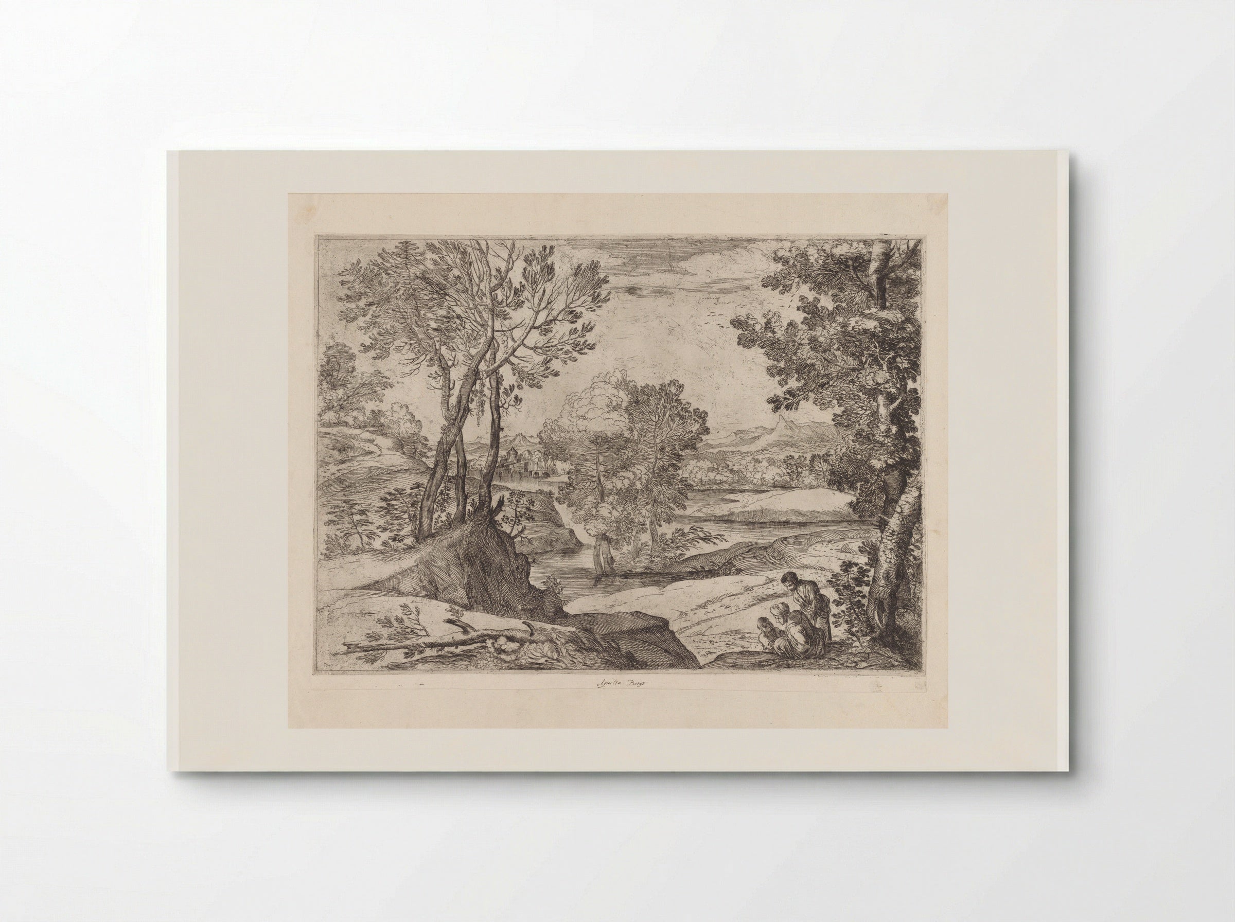 Landscape with a Woman, Man and Child - Giovanni Francesco Grimaldi - Poster