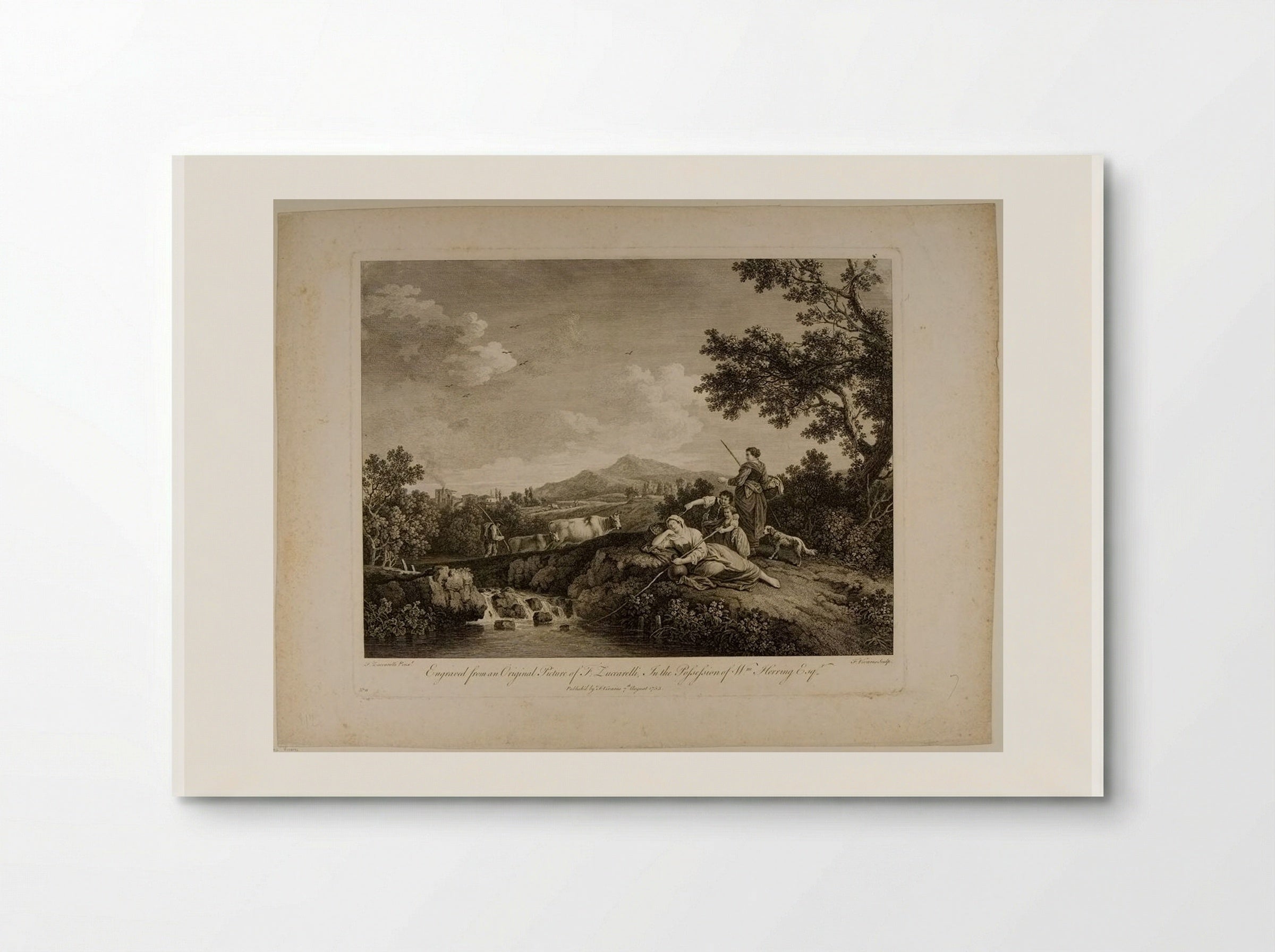 Landscape, with a Woman Resting by a Waterfall - François Vivares - Poster