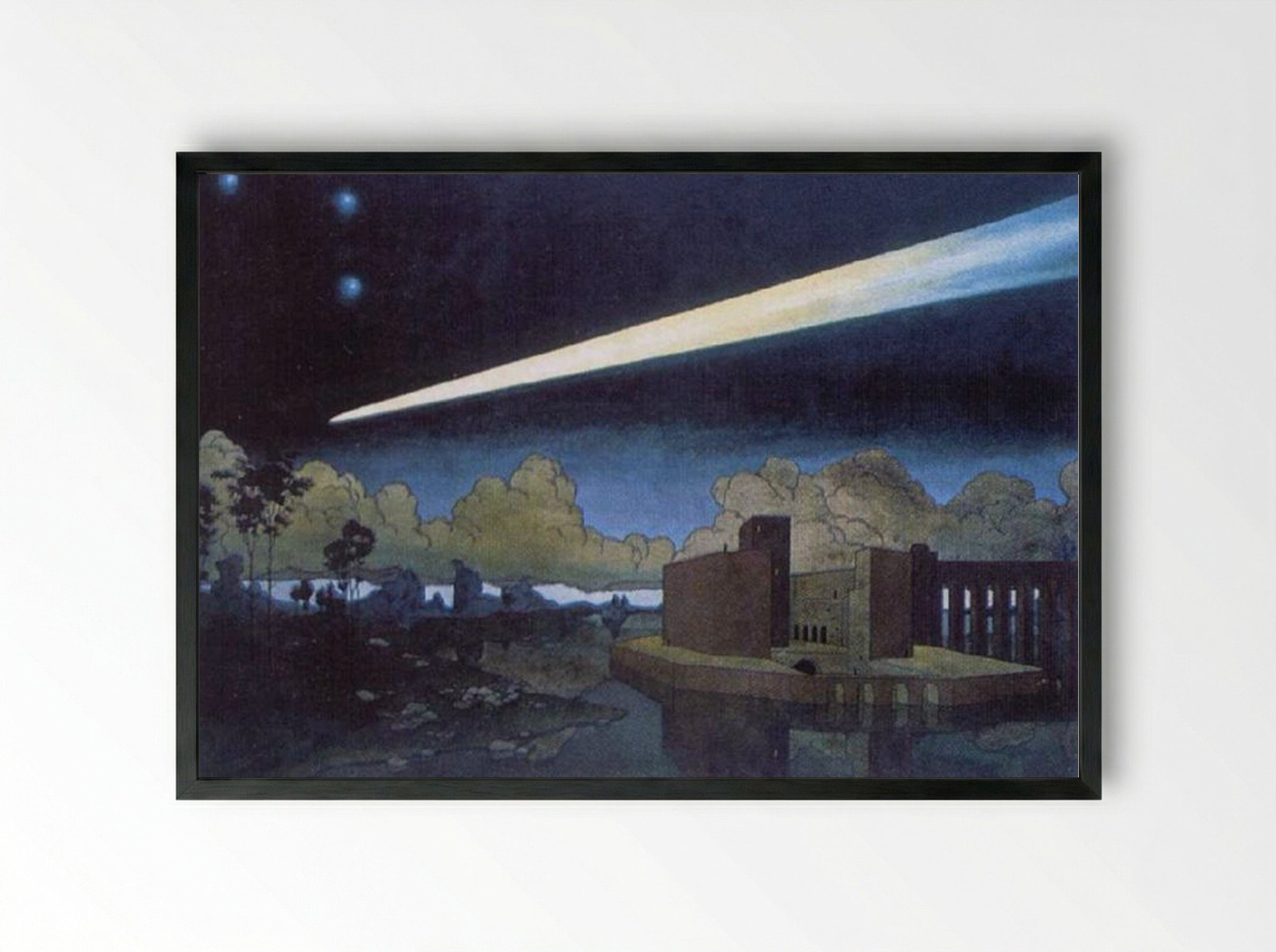 Landscape with a comet - Heorhiy Narbut - Framed Print Black