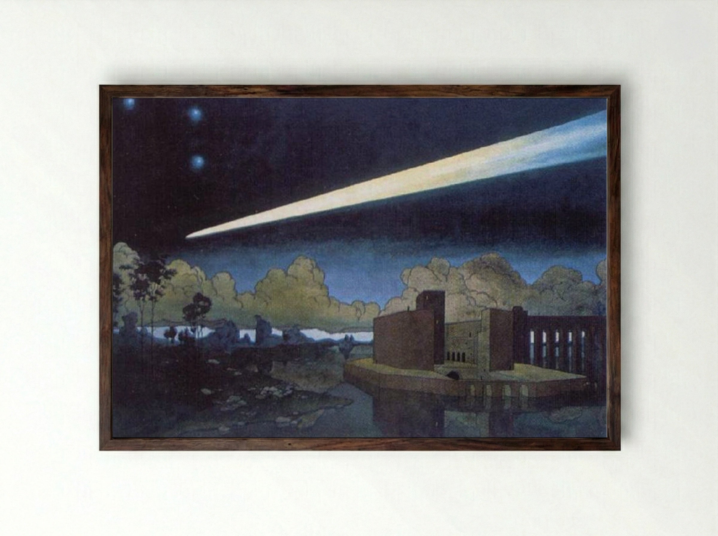 Landscape with a comet - Heorhiy Narbut - Framed Print Dark Wood