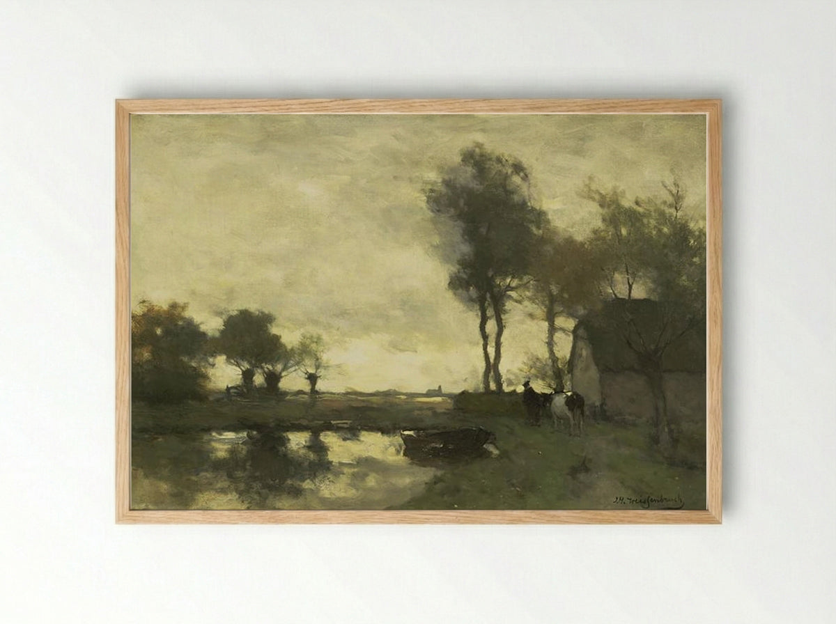 Landscape with a farm pond - Johan Hendrik Weissenbruch - Framed Print Wood