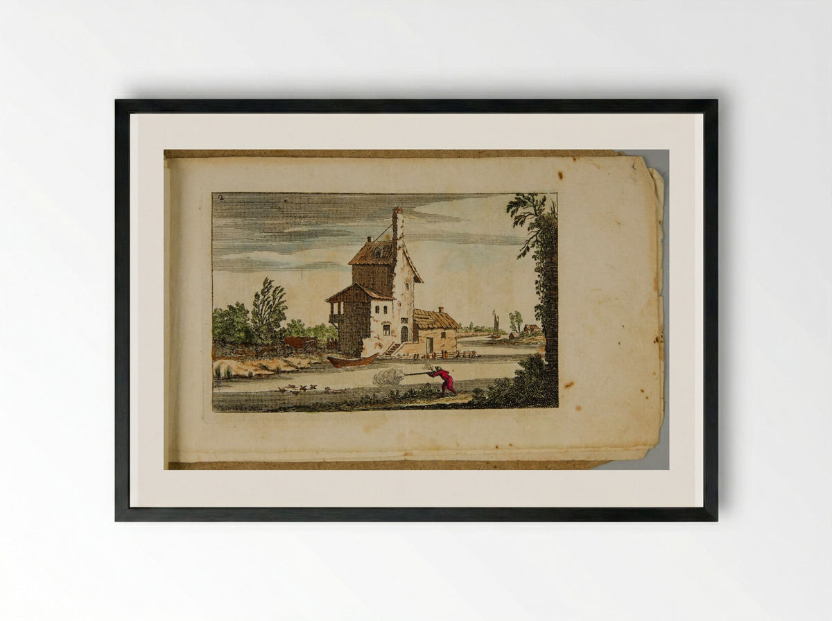 Landscape with an Arch Topped by a Half-Timbered House - François Vivares - Framed Print Black