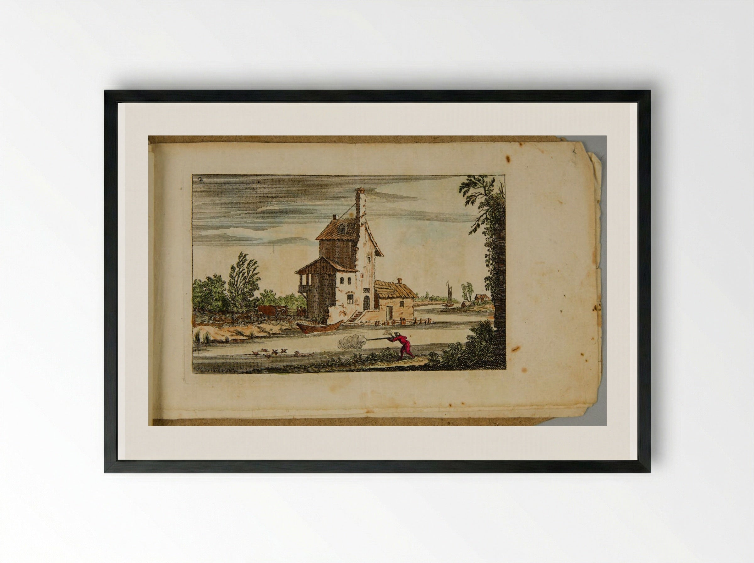 Landscape with an Arch Topped by a Half-Timbered House - François Vivares - Framed Print Black