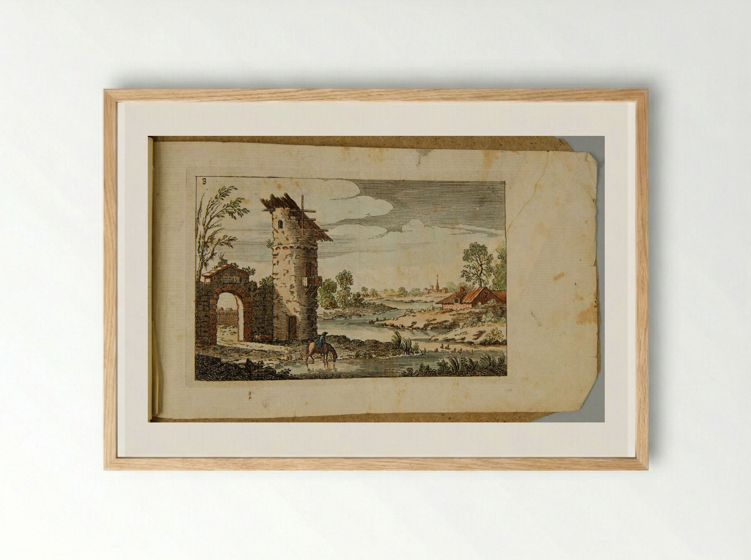 Landscape with an Arch and Circular Tower - François Vivares - Framed Print Wood