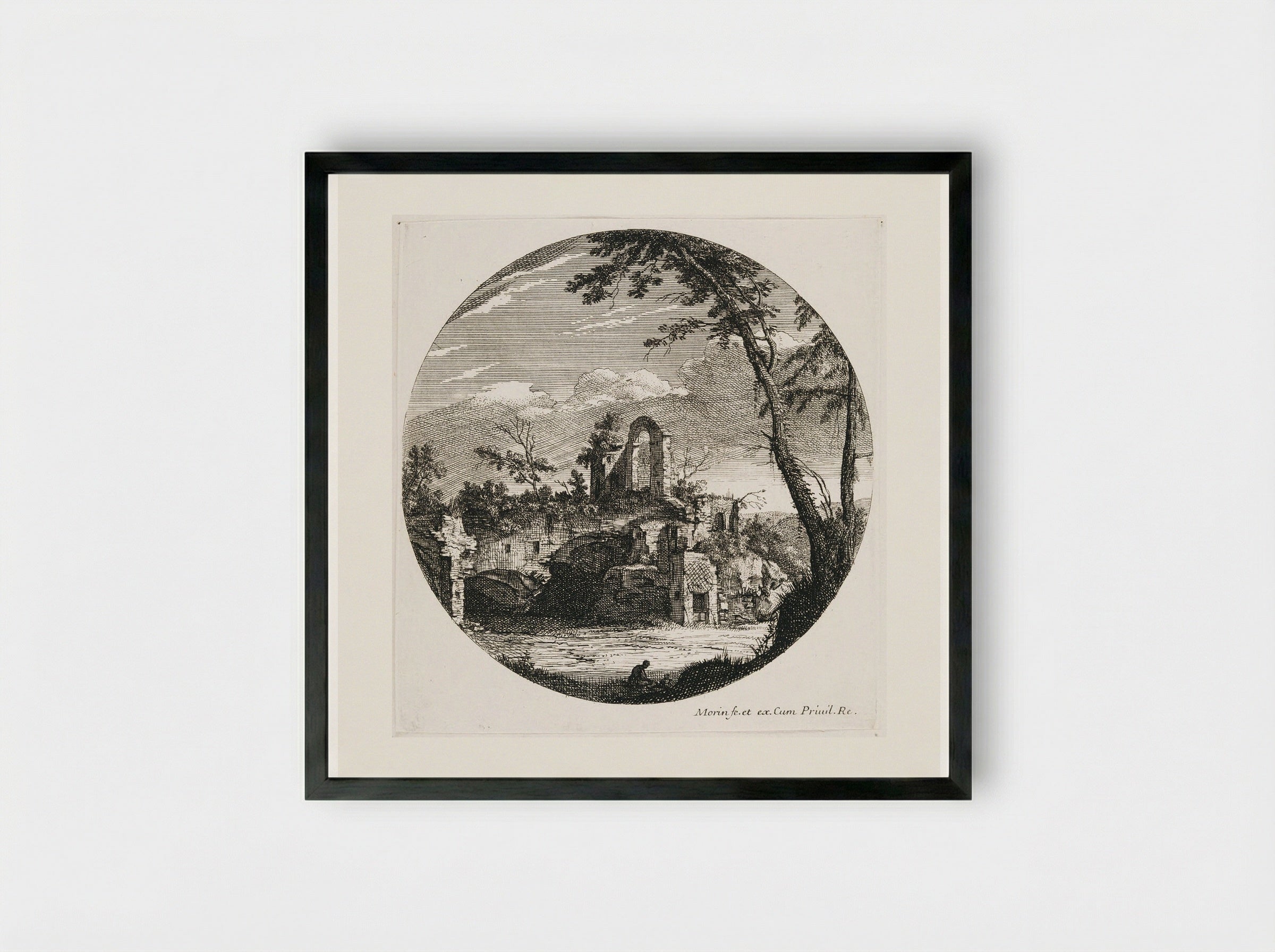 Landscape with an Arch and Ruin - Jean Morin - Framed Print Black