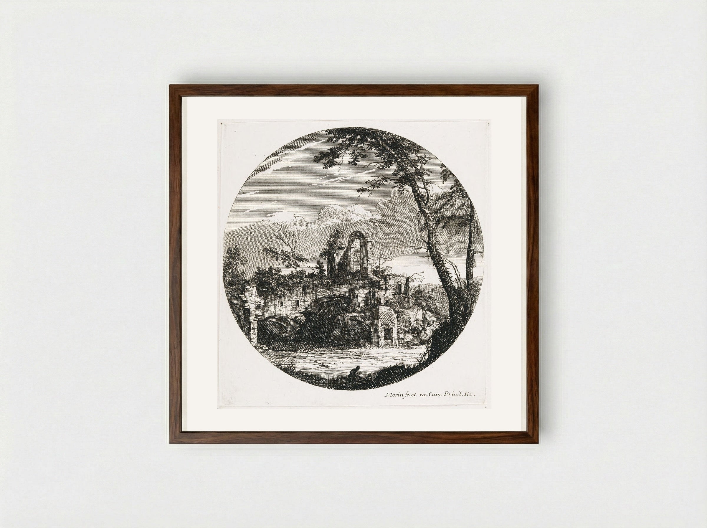 Landscape with an Arch and Ruin - Jean Morin - Framed Print Dark Wood