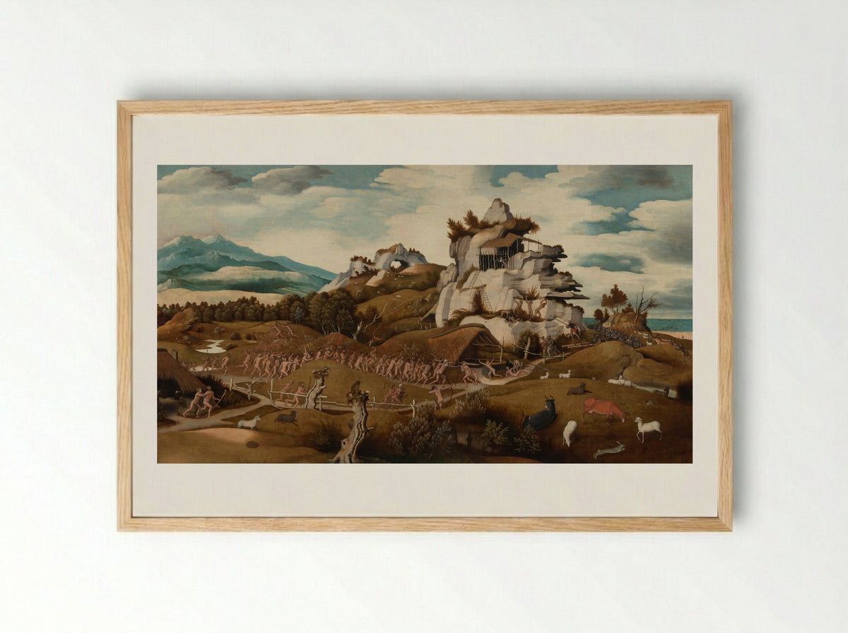 Landscape with an Episode from the Conquest of America - Jan Jansz Mostaert - Framed Print Wood