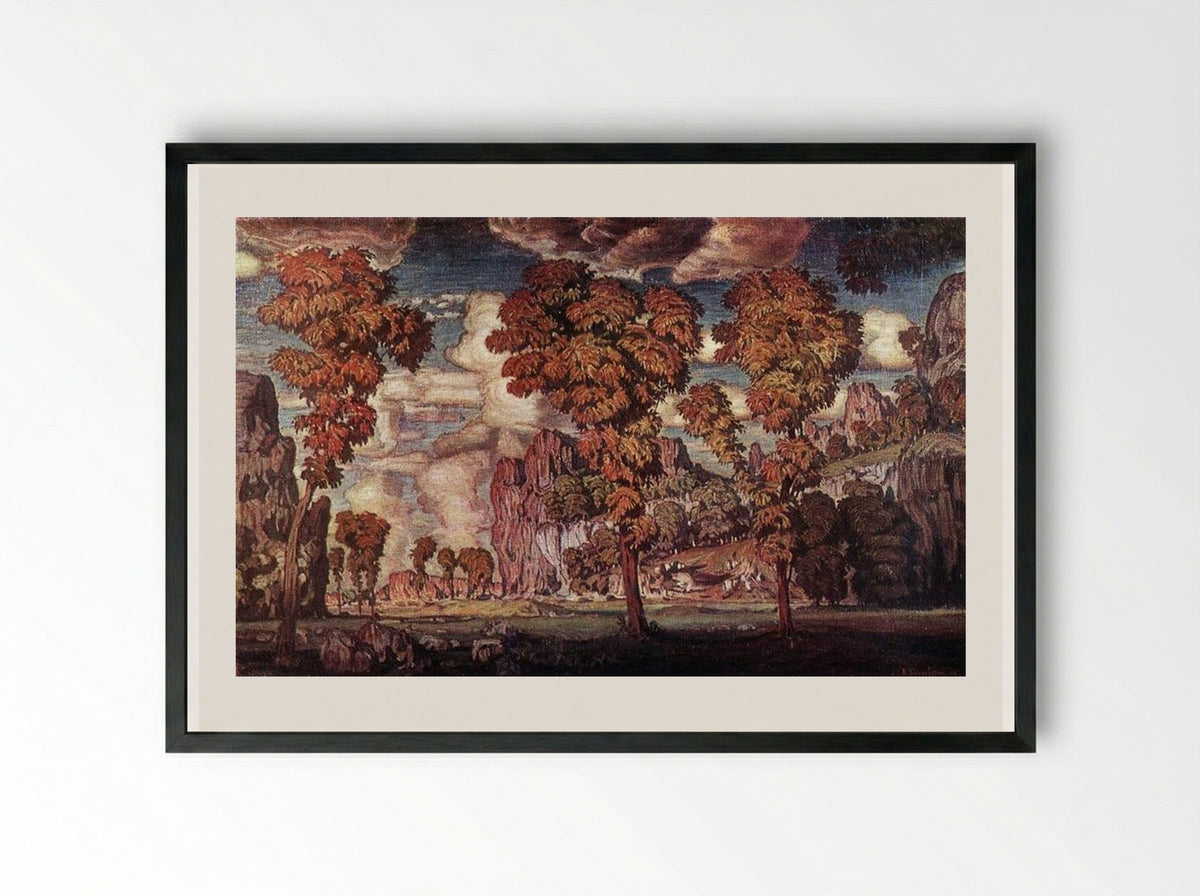 Landscape with rocks. Stary Krym. - Konstantin Bogaevsky - Framed Print Black