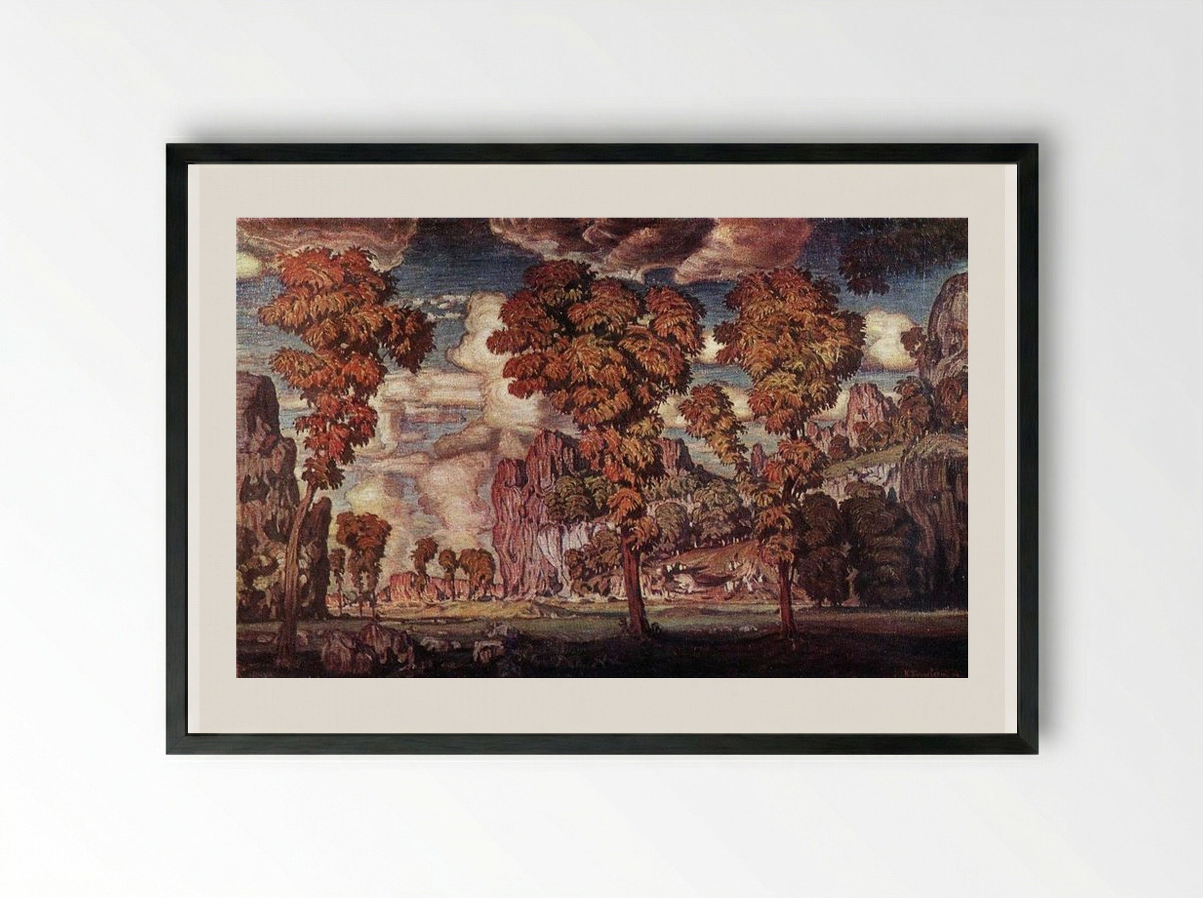 Landscape with rocks. Stary Krym. - Konstantin Bogaevsky - Framed Print Black